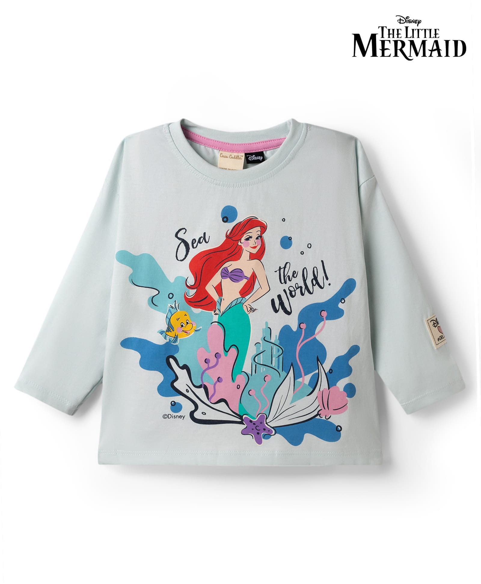 CUCUMBER Sinker Knit Full Sleeves T-Shirt with Disney Princess Print - Light Blue-picture-6