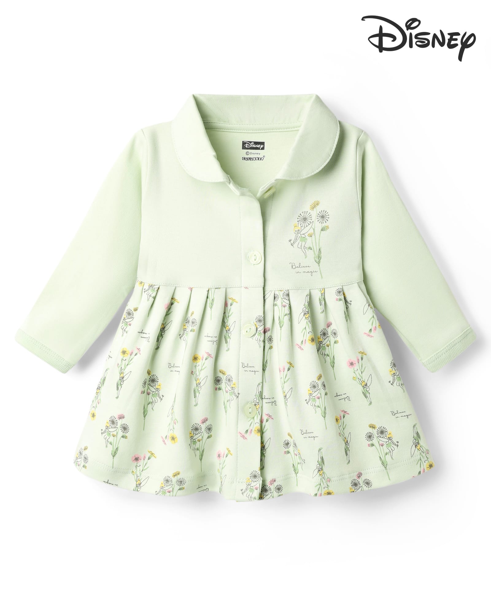 CUCUMBER Sinker Knit Full Sleeves Frock With Floral Print - Light Green-picture-11