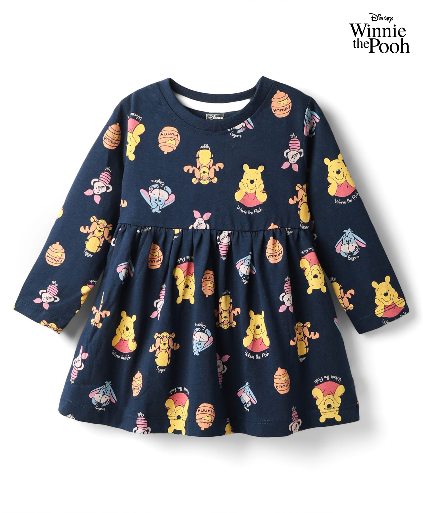 CUCUMBER Sinker Knit Full Sleeves Frock With Winnie The Pooh Graphics - Navy Blue-image-29