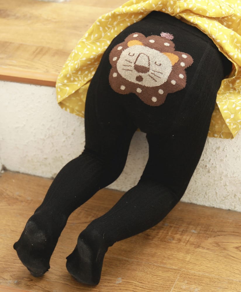 Neska Moda Cotton Elastane Knit Lion Face Printed Tights - Black-image-46