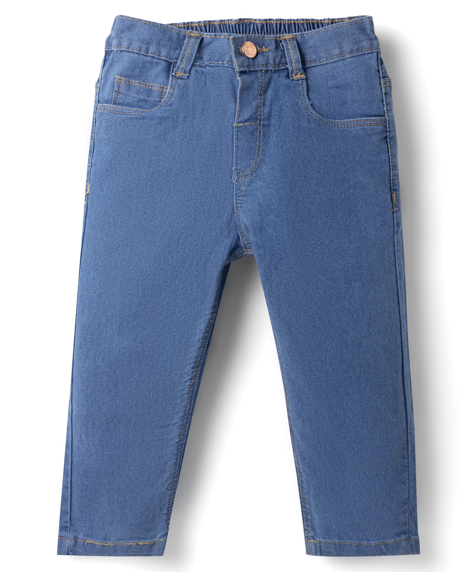 Babyhug Denim Full Length Slim Fit Washed Jeans With Stretch - Medium Blue-picture-11