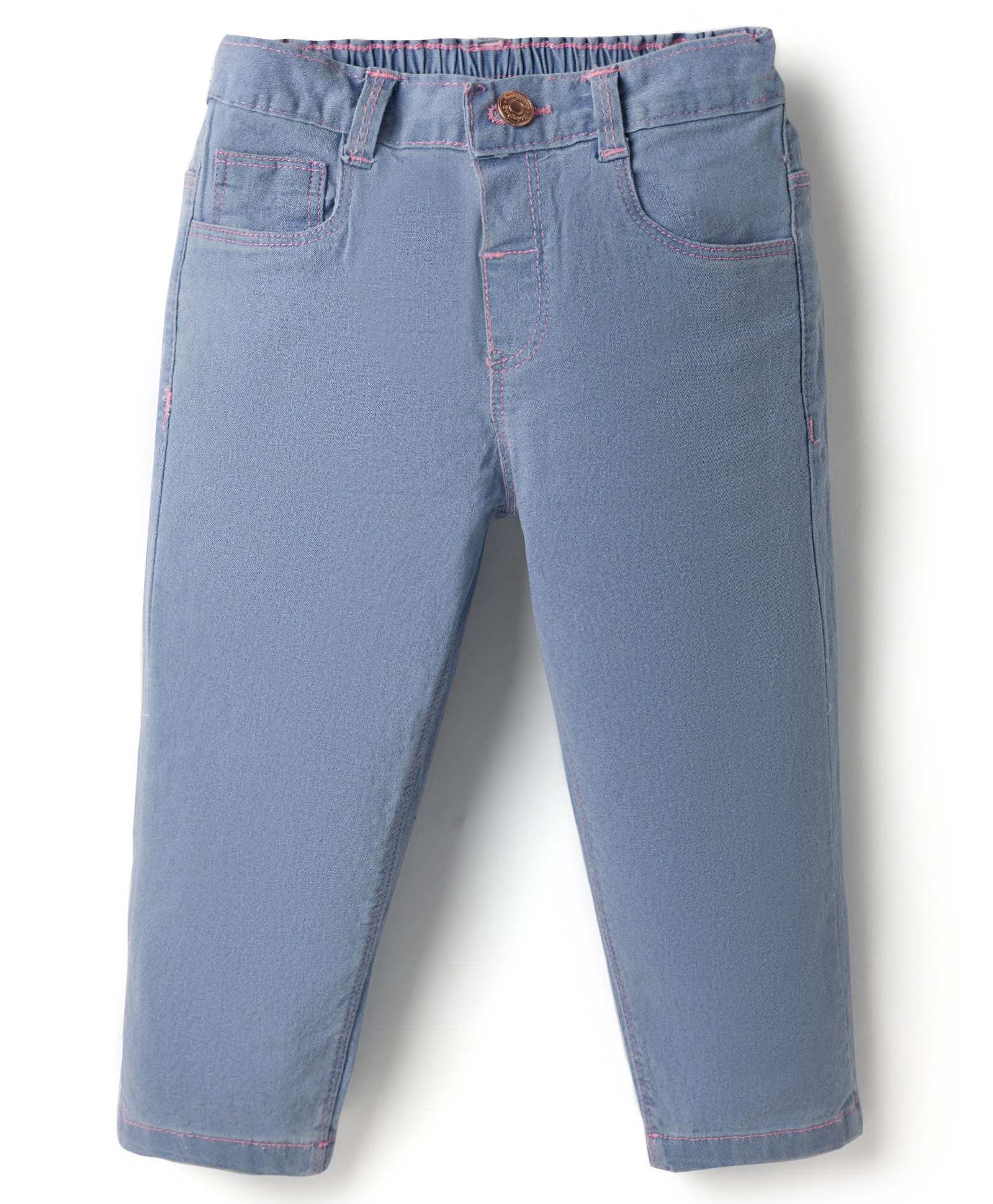 Babyhug Denim Full Length Slim Fit Washed Jeans With Stretch - Light Blue-picture-35