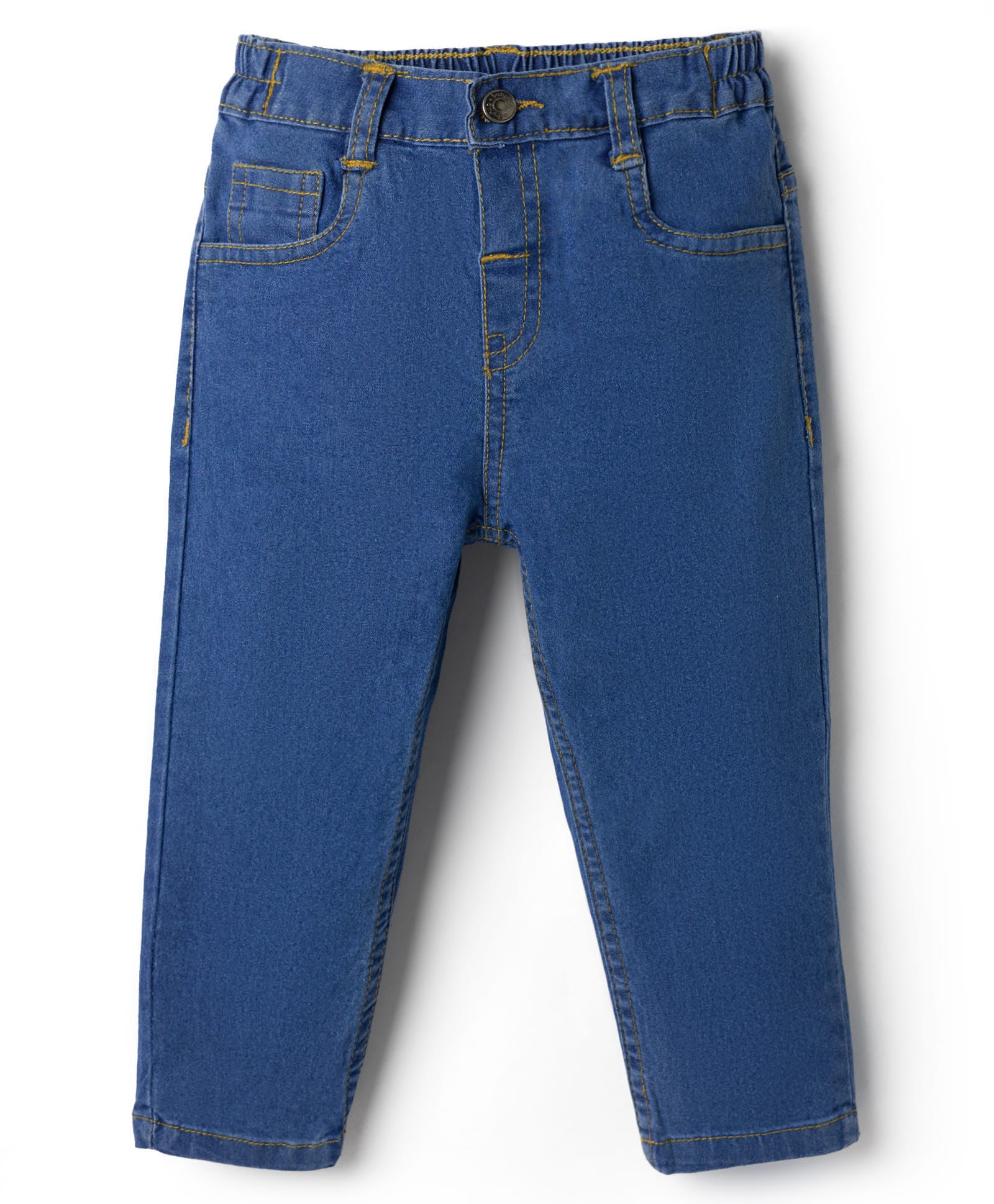 Babyhug Denim Full Length Slim Fit Washed Jeans With Stretch - Medium Blue-picture-25