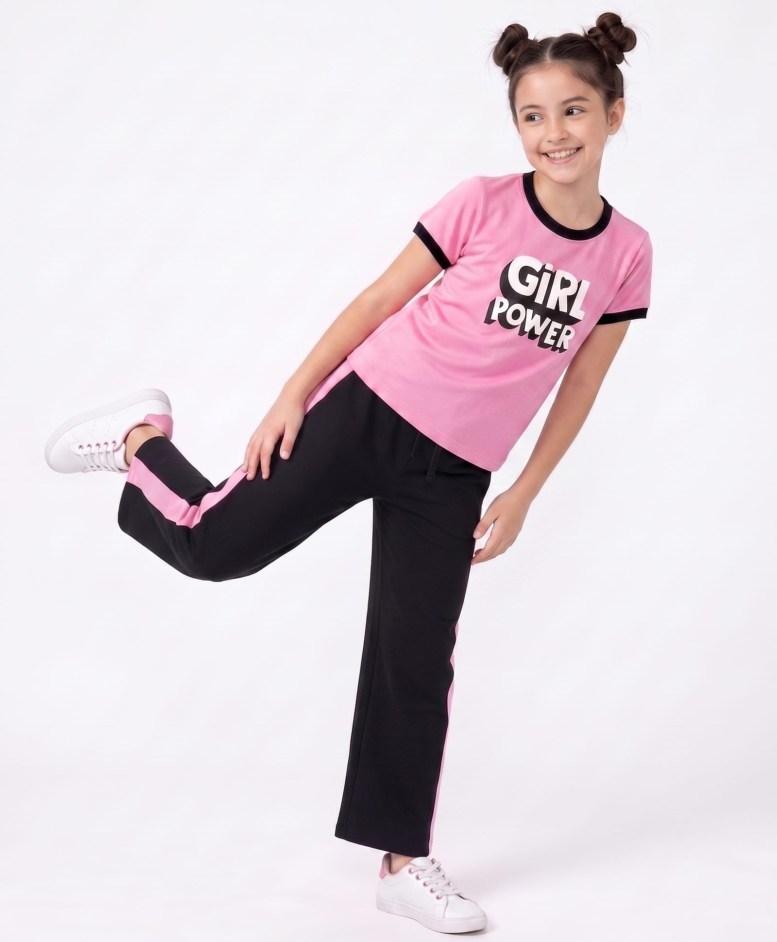 Pine Kids Cotton Looper Knit Half Sleeves Girls Power Printed Top & Pant Set - Pink-picture-32
