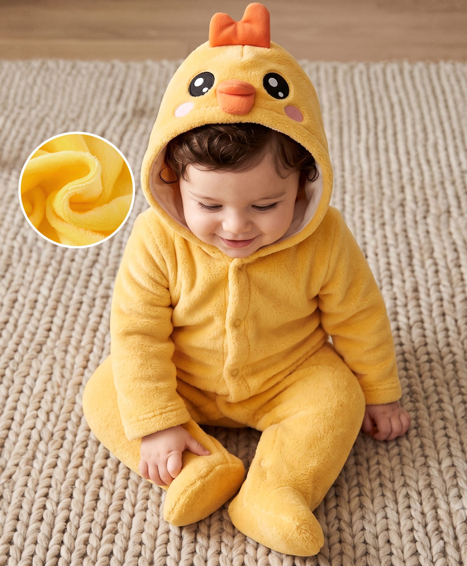 Mark & Mia Full Sleeves Winter Wear Hooded Romper With Bunny Applique - Yellow-image-48