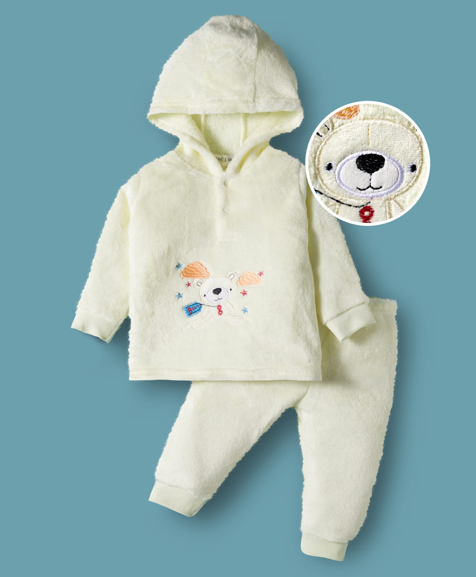 Mark & Mia Full Sleeves T-Shirt & Pyjama Winter Wear Night Suit with Bear Embroidery - Beige-image-40