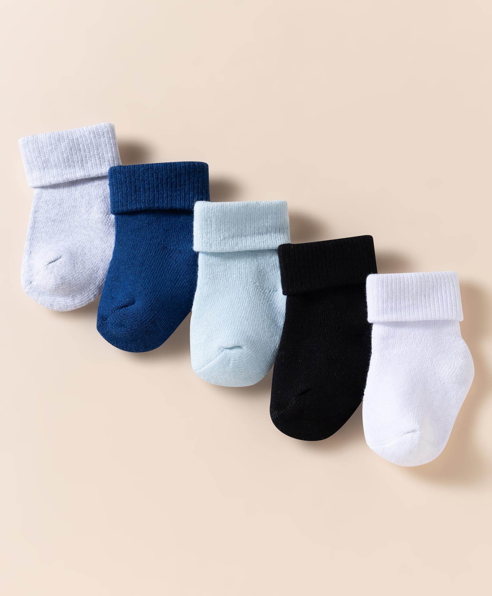 Doodle Poodle Cotton Knit Ankle Length Solid Color Terry Socks Pack of 5 - Grey Blue & White-image-4