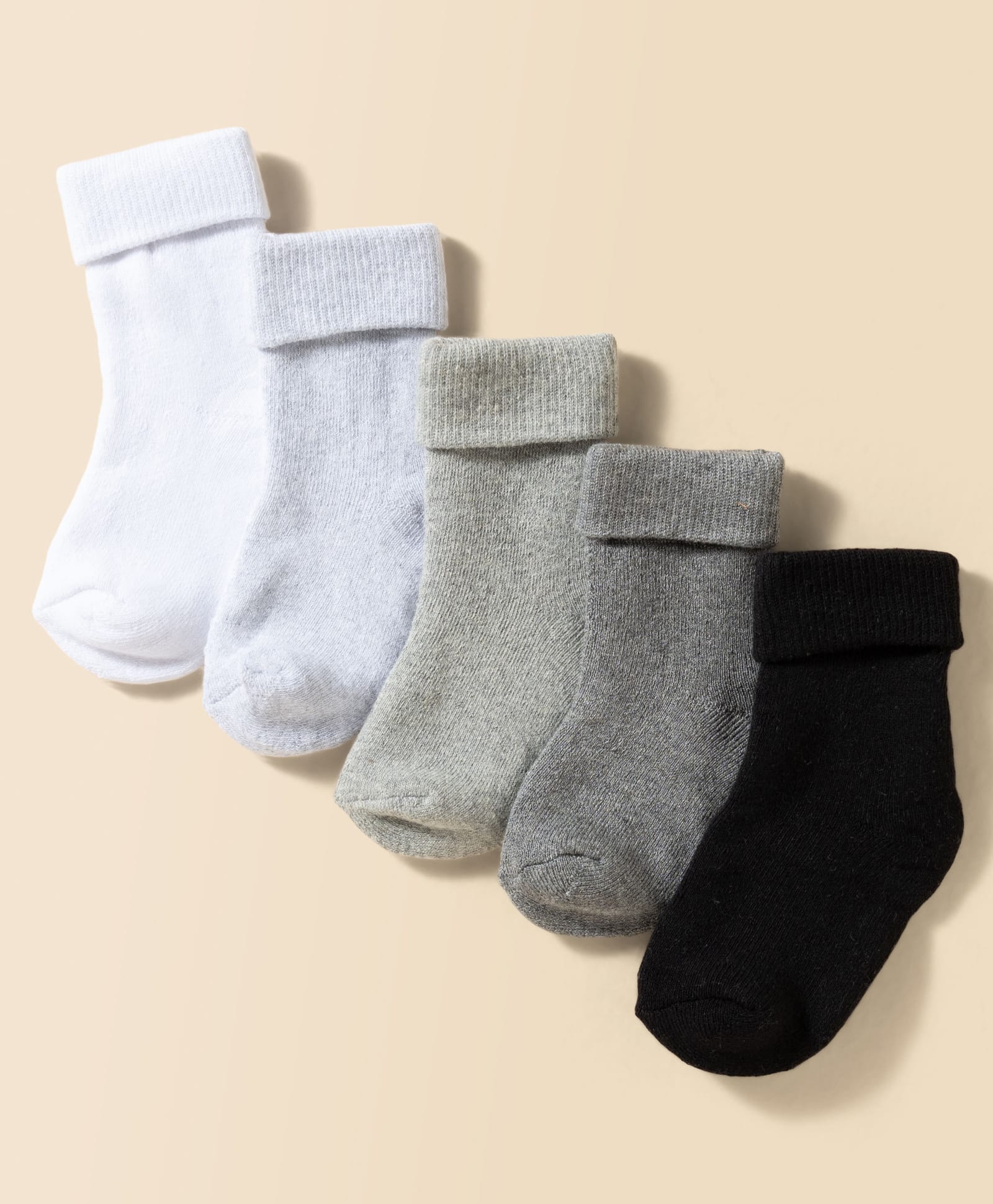Doodle Poodle Cotton Knit Ankle Length Solid Color Terry Socks Pack of 5 - Grey Black & White-picture-35