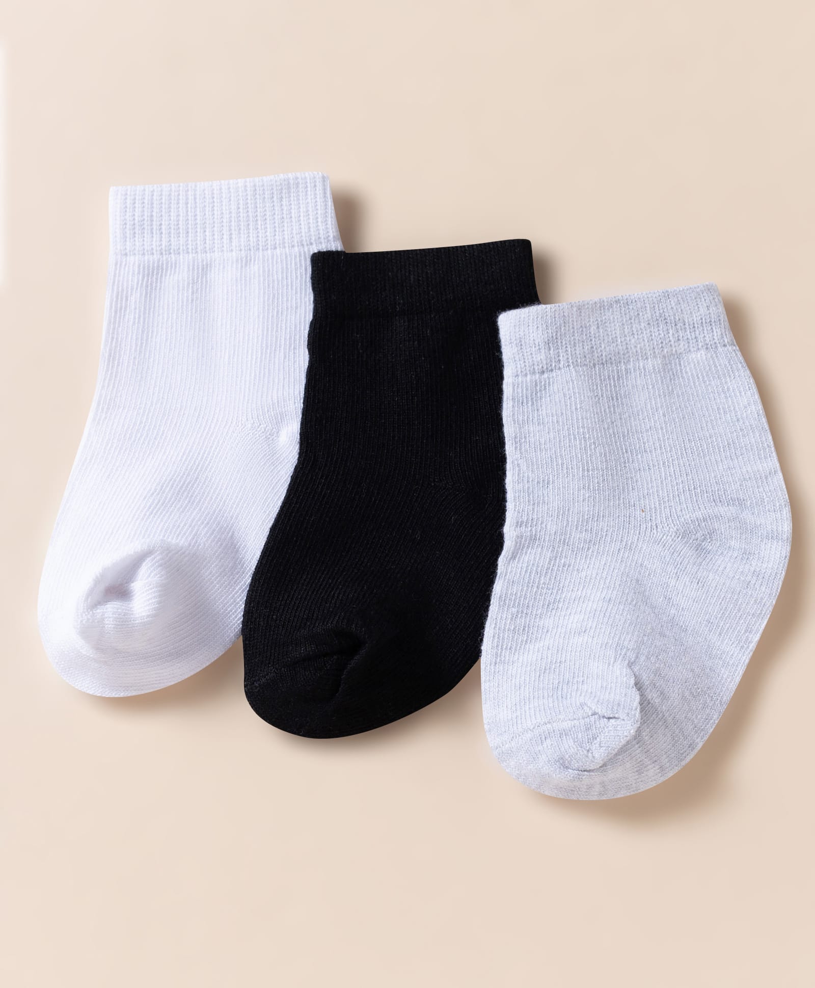 Doodle Poodle Cotton Knit Ankle Length Solid Color Socks Pack of 3 - White Grey & Black-image-14