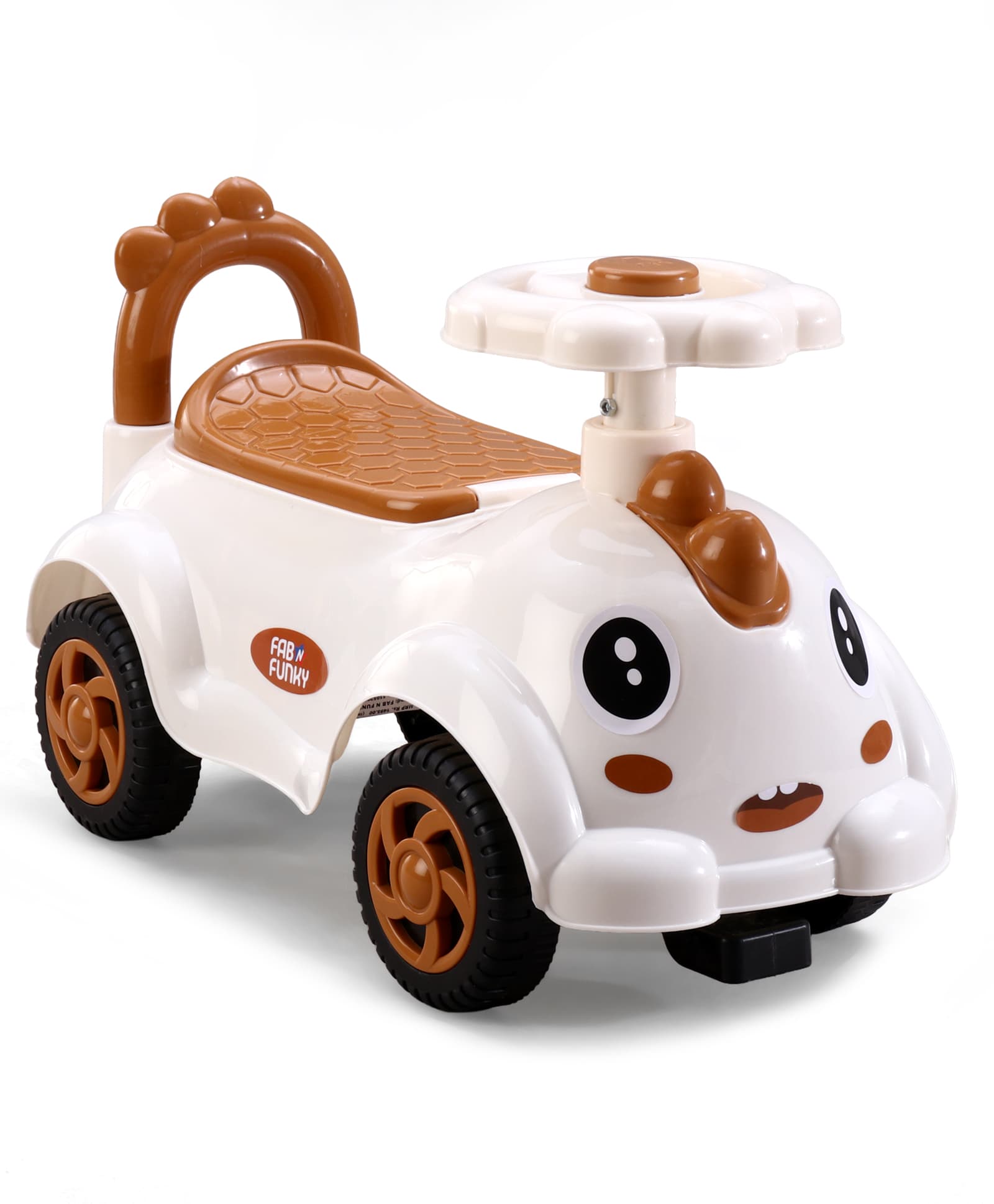 Fab N Funky Baby Dino Deluxe Ride-On with LED Lights & Music and Under Seat Storage White Brown| Foot-to-Floor Operation| Under Seat Storage| High Backrest| Comfortable Seat| Activity Gifting Option-picture-26