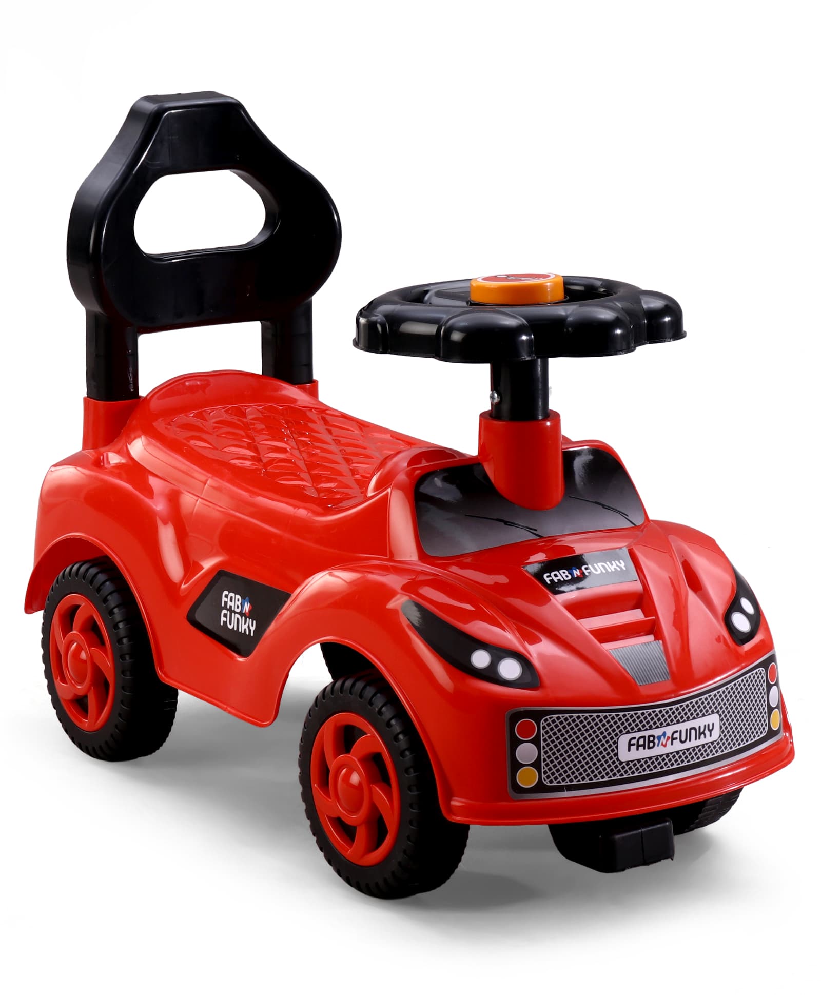 fab n funky Car Shape Deluxe Manual Ride-On - Red| Foot-to-Floor Operation| High Backrest| Comfortable Seat| Activity Gifting Option| Chu Chu Horn-picture-37