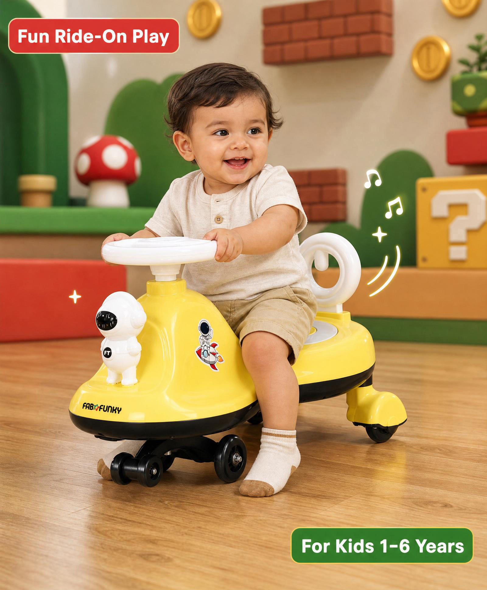Twister Swing Car with Light & Music - Yellow| Easy to Handle| Built for Rough Play| Encourages Physical Activity| Easy to Assemble| For Kids of 1 to 6 years| Sport Gift-image-38