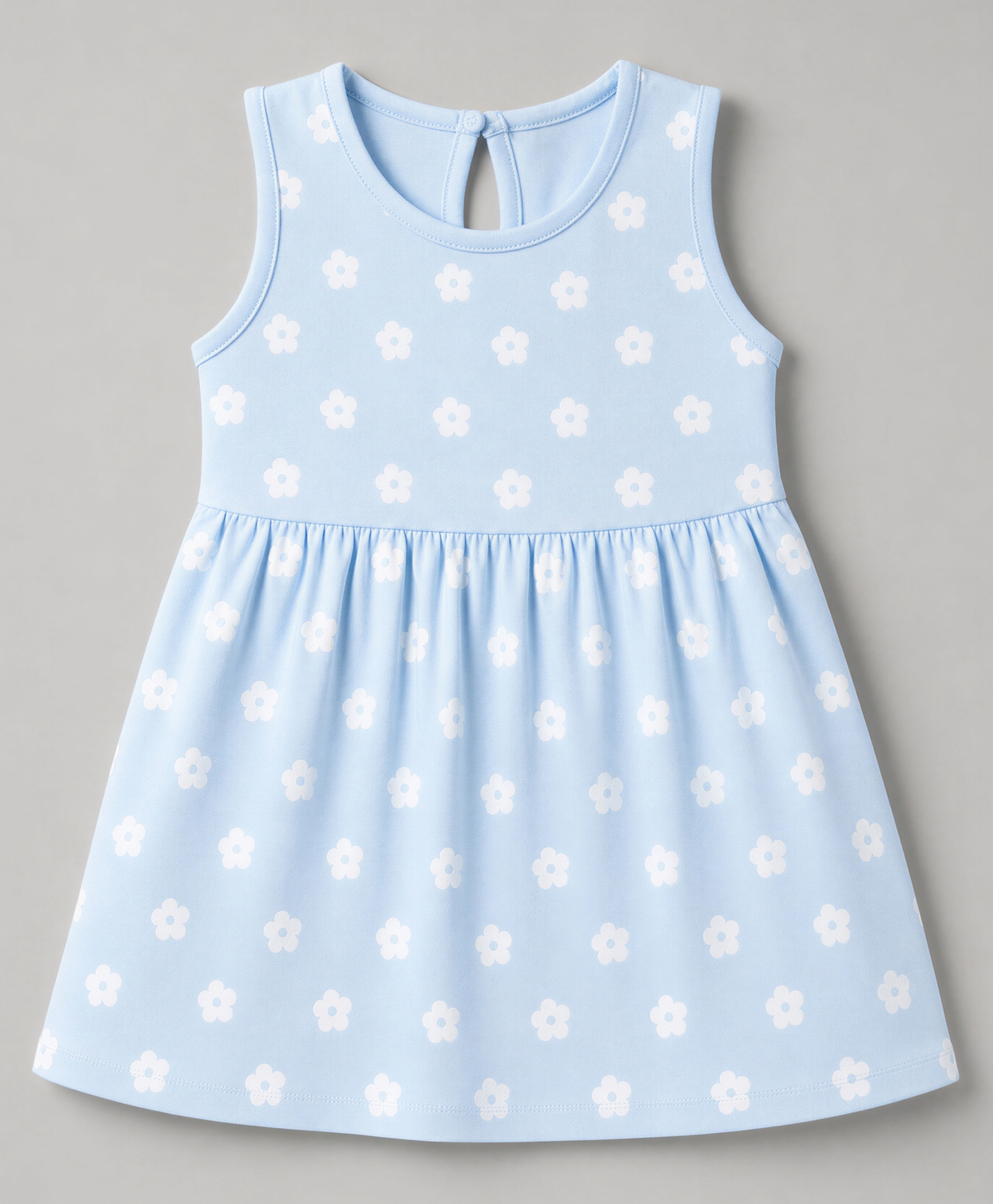 Babyhug Single Jersey Knit One Piece Dress with Sleeveless and Floral Print - Sky Blue-picture-11