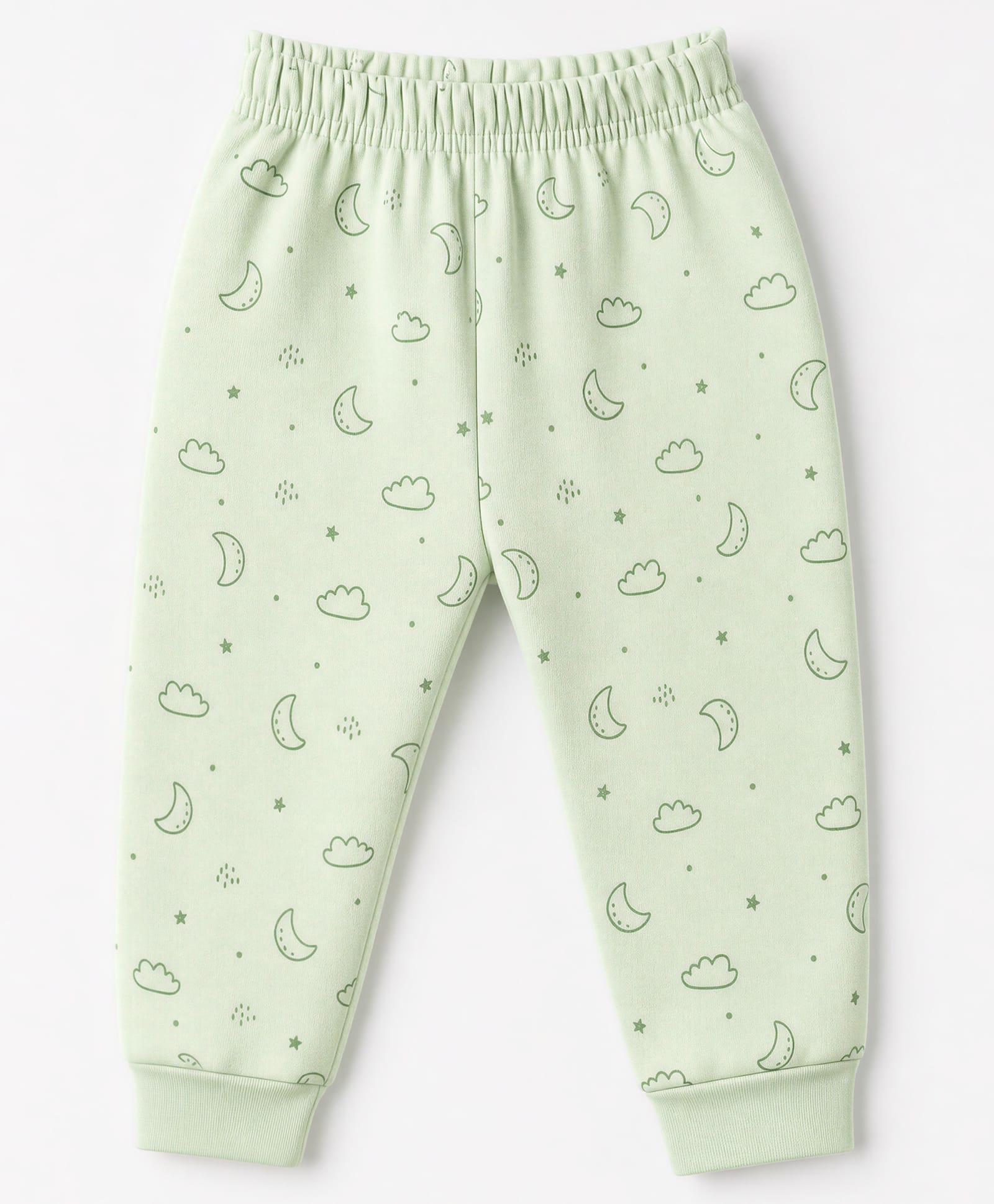Simply Fleece Knit Full Length Cloud & Moon Printed Fleece & Woollen Pant - Light Green-picture-23