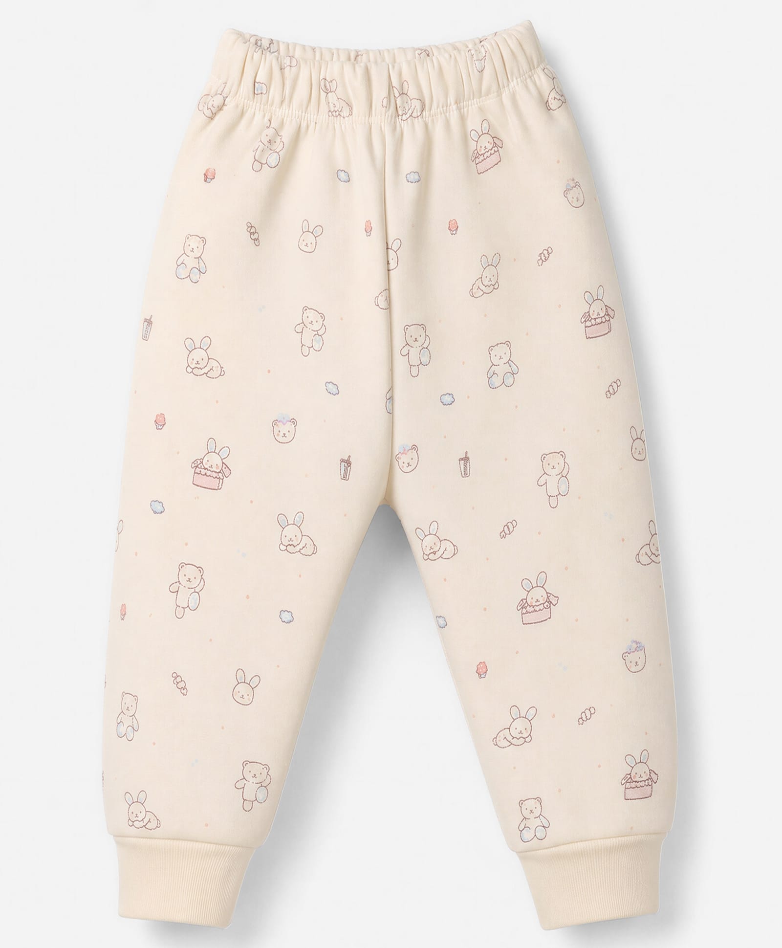 Simply Knit Full Length Fleece And Bottomwear With Bear Print - Peach-image-44