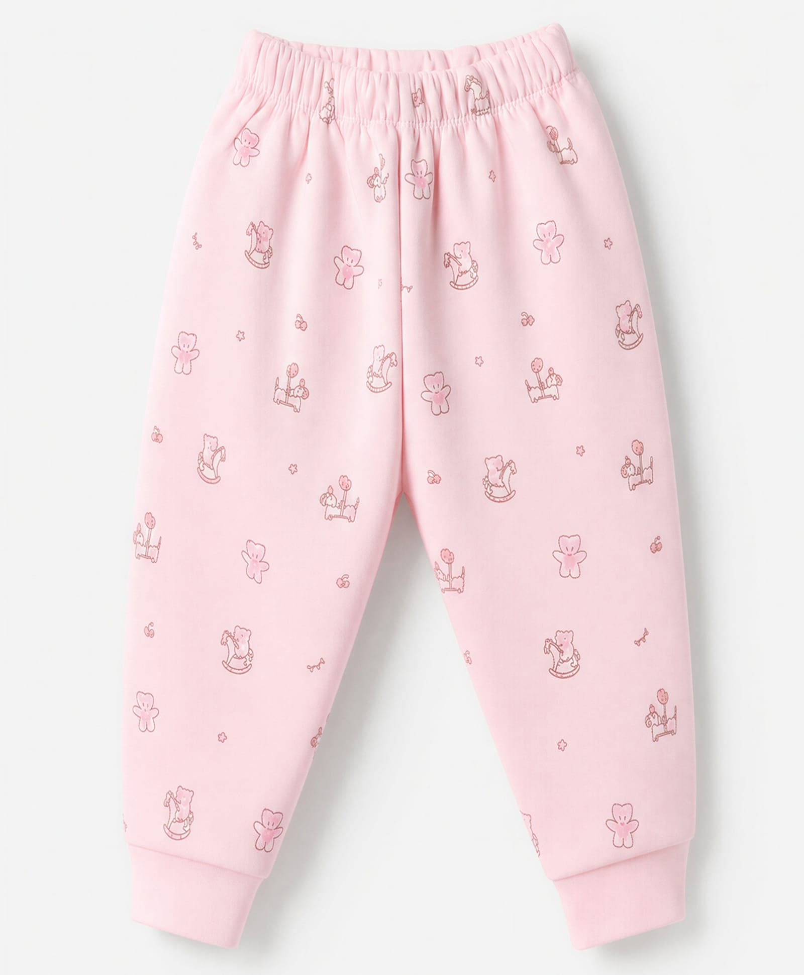 Simply Knit Full Length Fleece And Bottomwear With Bear Print - Pink-image-8