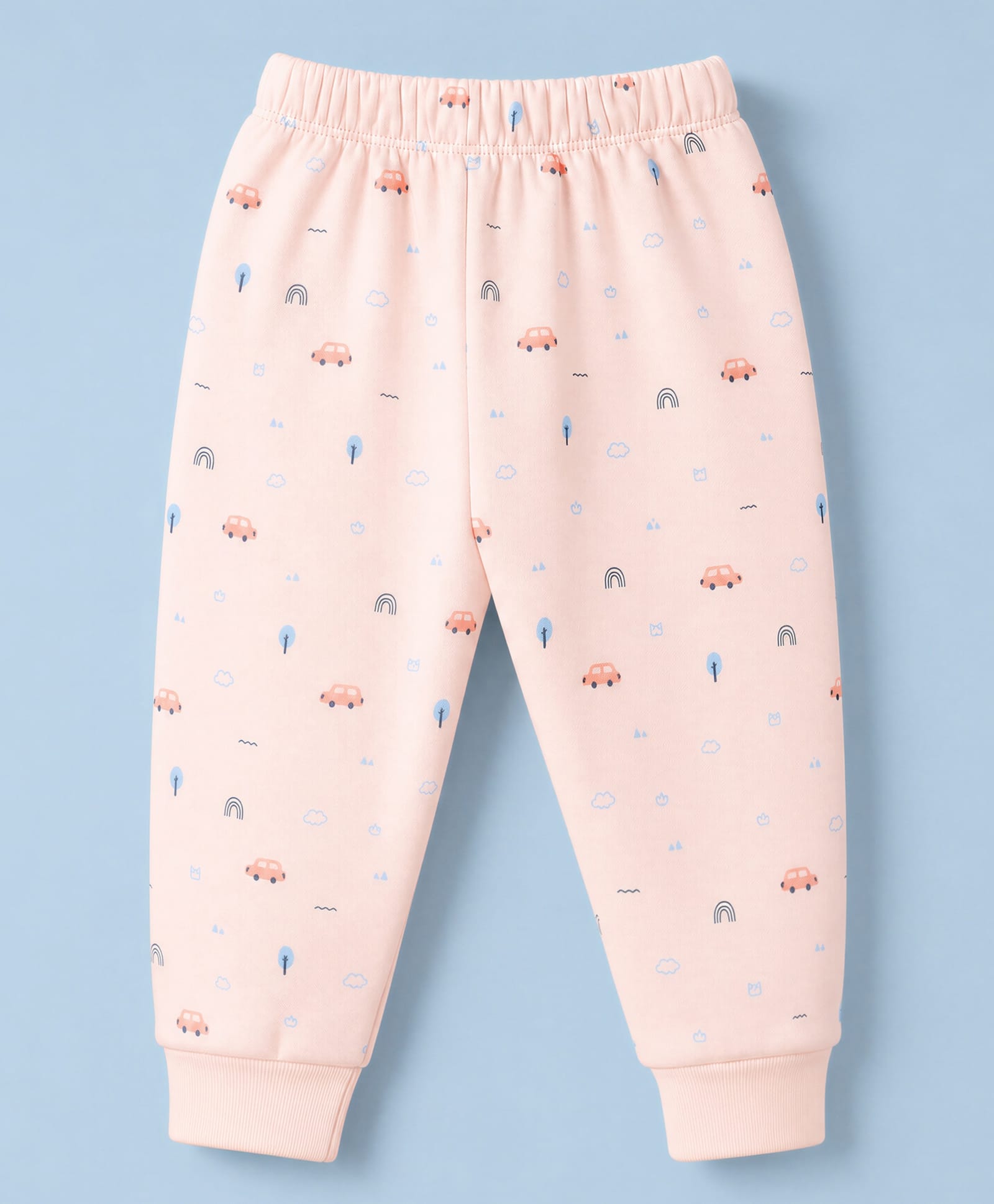 Simply Knit Full Length Fleece And Bottomwear With Rainbow & Car Print - Peach-image-45