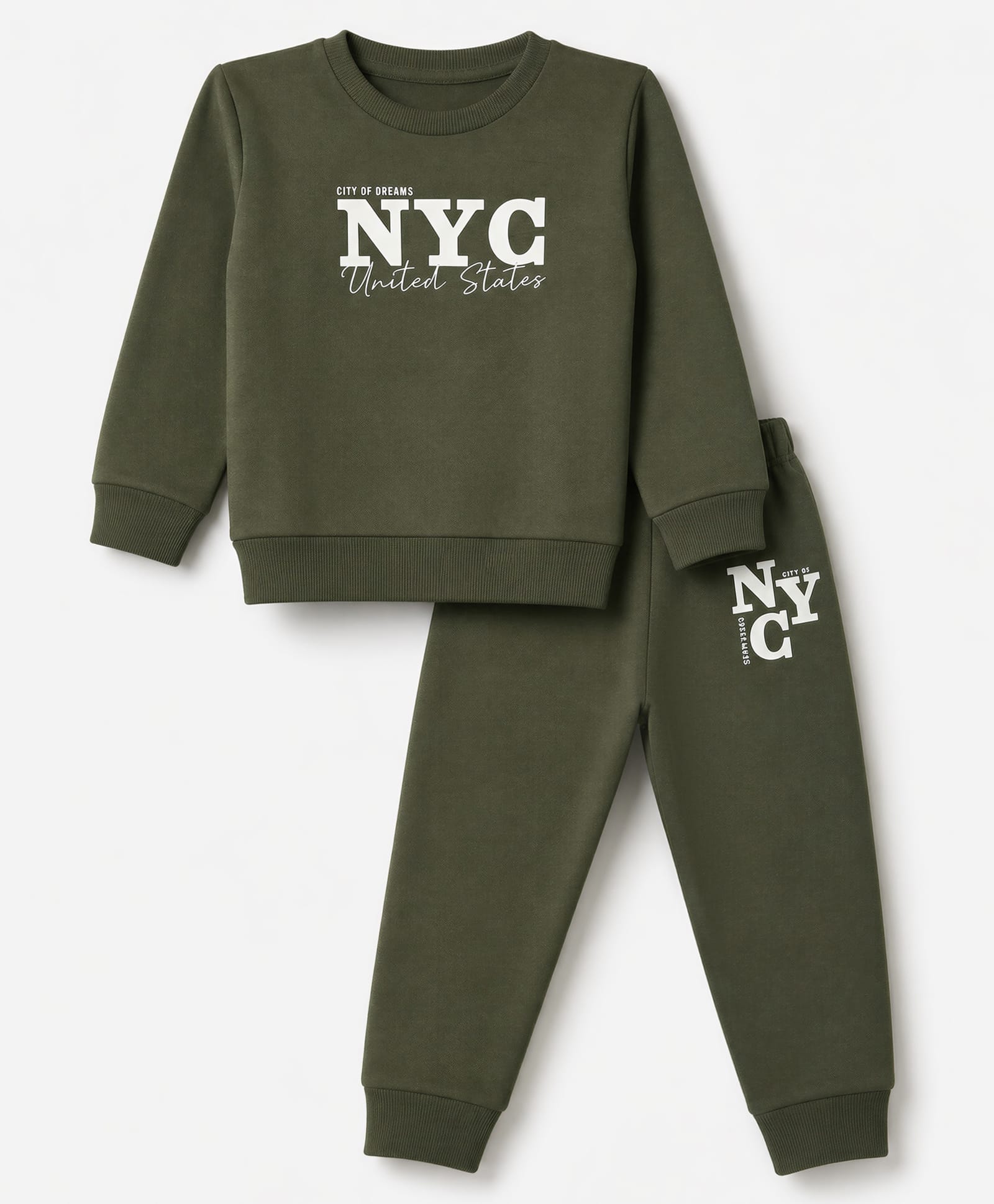 Simply Fleece Knit Full Sleeves Winter Wear Suits Text Print - Dark Green-image-34