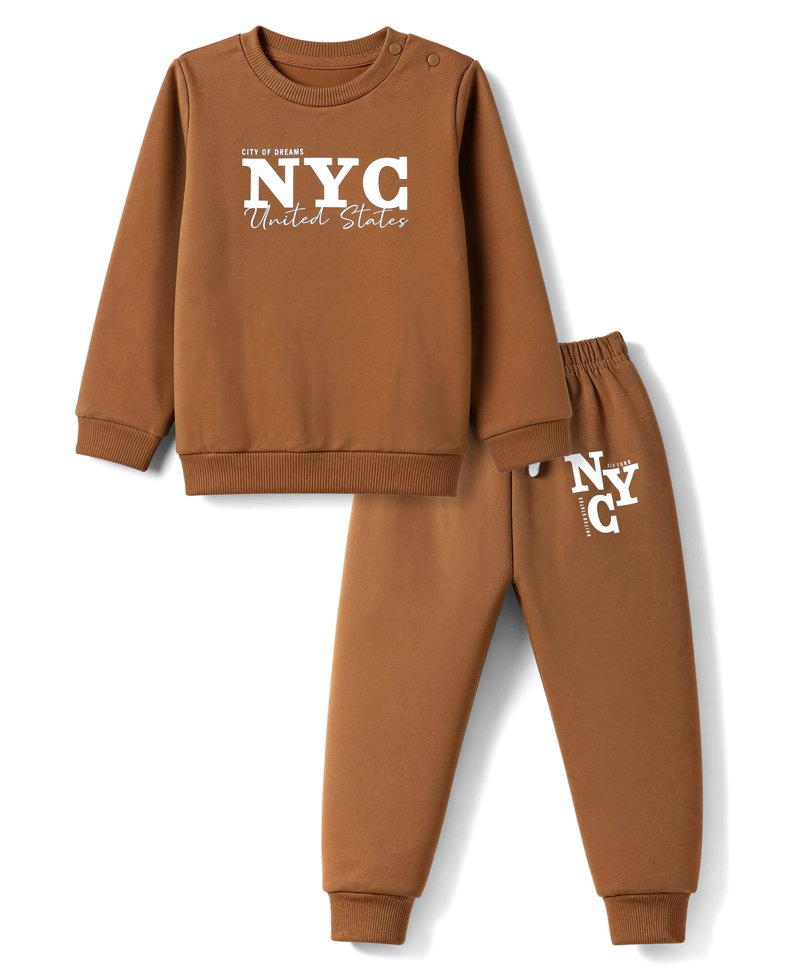 Simply Fleece Knit Full Sleeves Winter Wear Suits Text Print - Brown-image-49