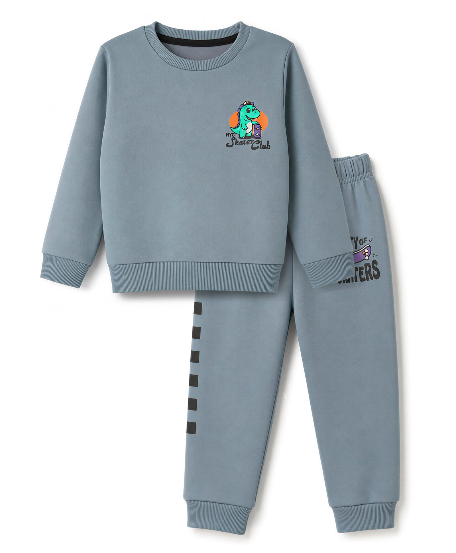 Simply Fleece Knit Full Sleeves Winter Wear Suits Dino Print - Blue-image-35