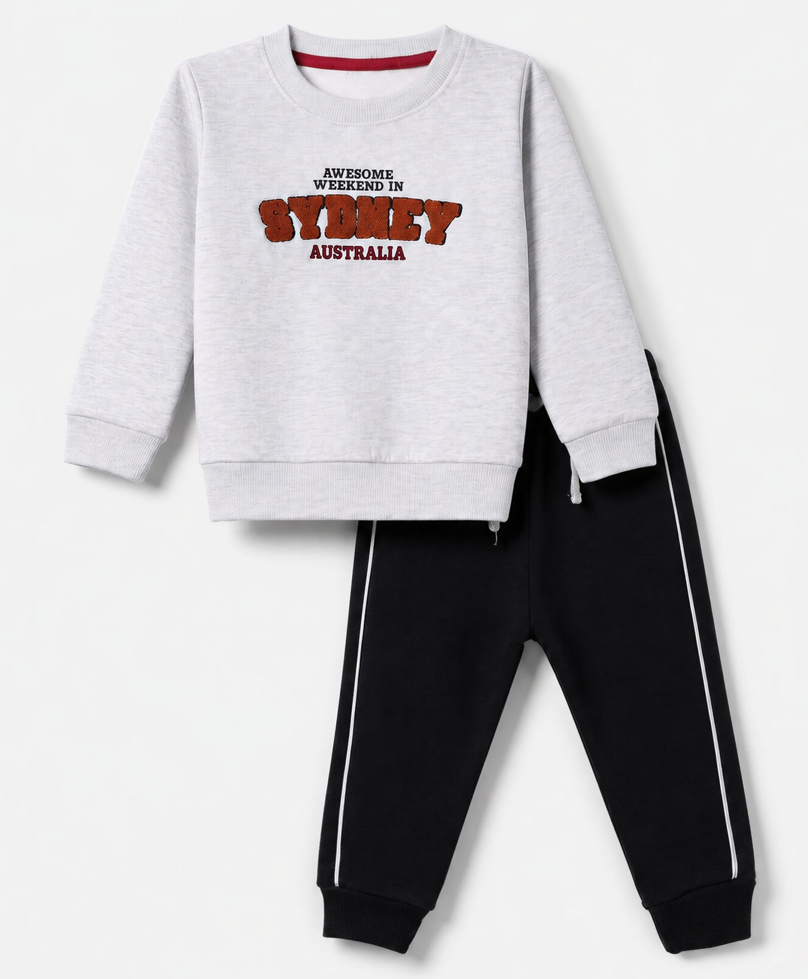 Simply Fleece Knit Full Sleeves Winter Wear Suits Text Embroidery - White & Charcoal Grey-image-27