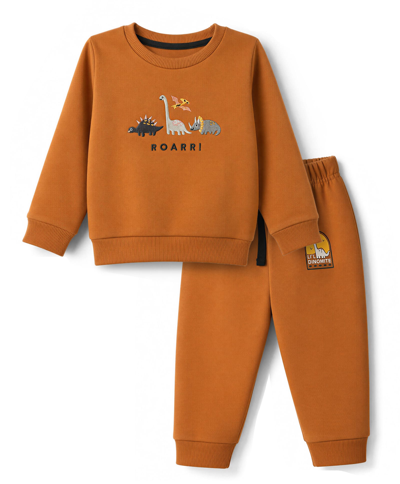 Simply Fleece Knit Full Sleeves Winter Wear Suits Text & Animal Embroidery - Brown-image-35