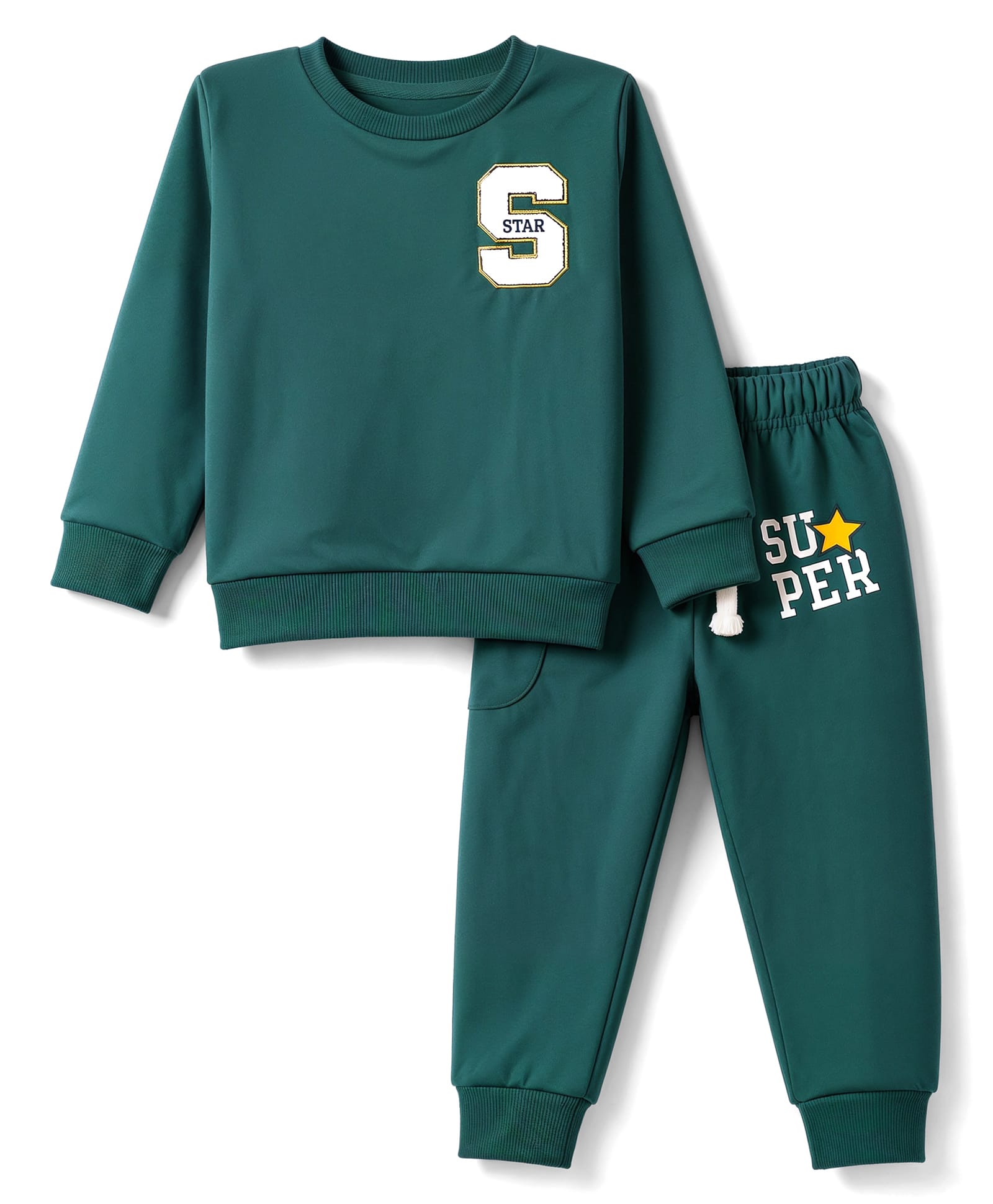 Simply Fleece Knit Full Sleeves Winter Wear Suits Text Print - Dark Green-image-39