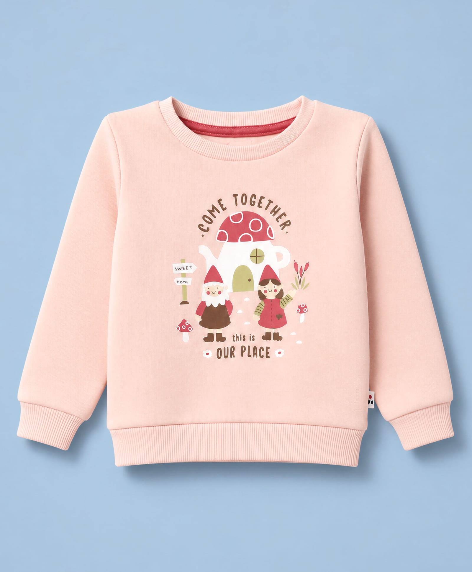 Simply Cotton Fleece Knit Sweatshirt With Full Sleeves and Gnome Print - Peach-image-14