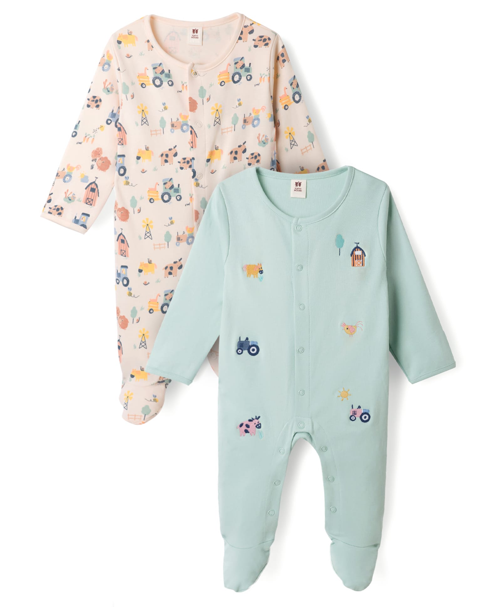 ToffyHouse Knitted Full Sleeves Footed Sleepsuit with Car Print - White-picture-18
