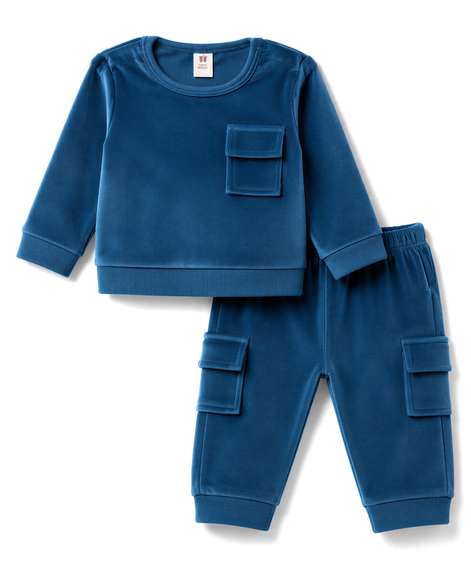 ToffyHouse Knitted Full Sleeves Solid Co-Ords T-Shirt & Pyjama Night Suit - Navy Blue-image-33