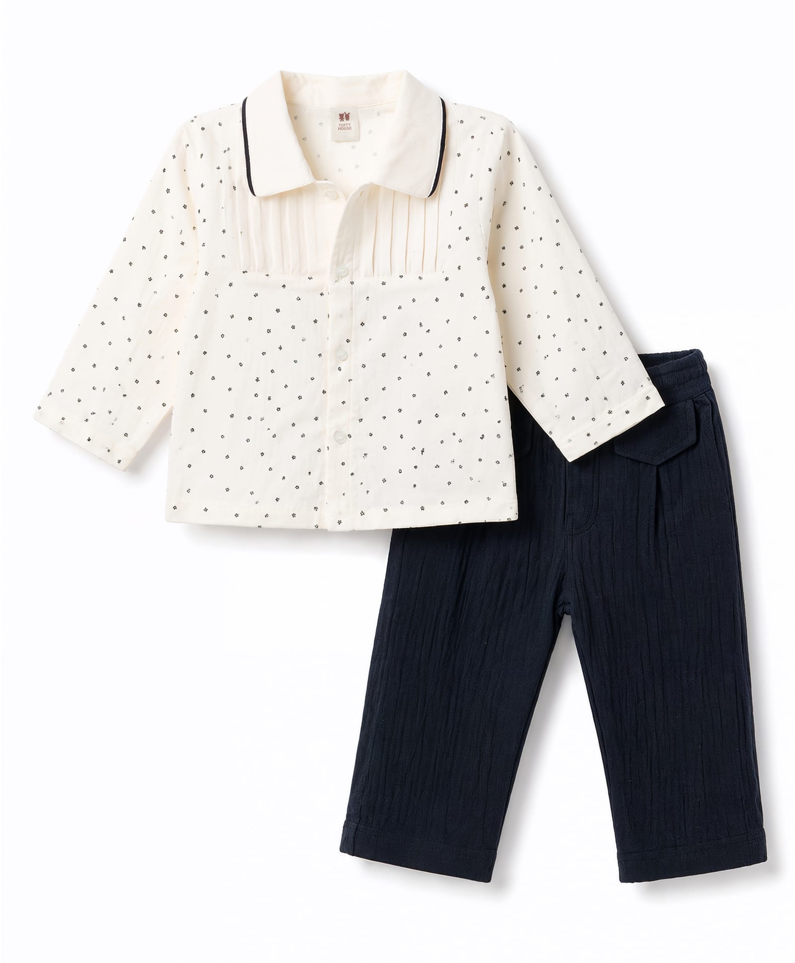 ToffyHouse Cotton Woven Full Sleeves Printed Shirt & Pant Set - White-picture-18