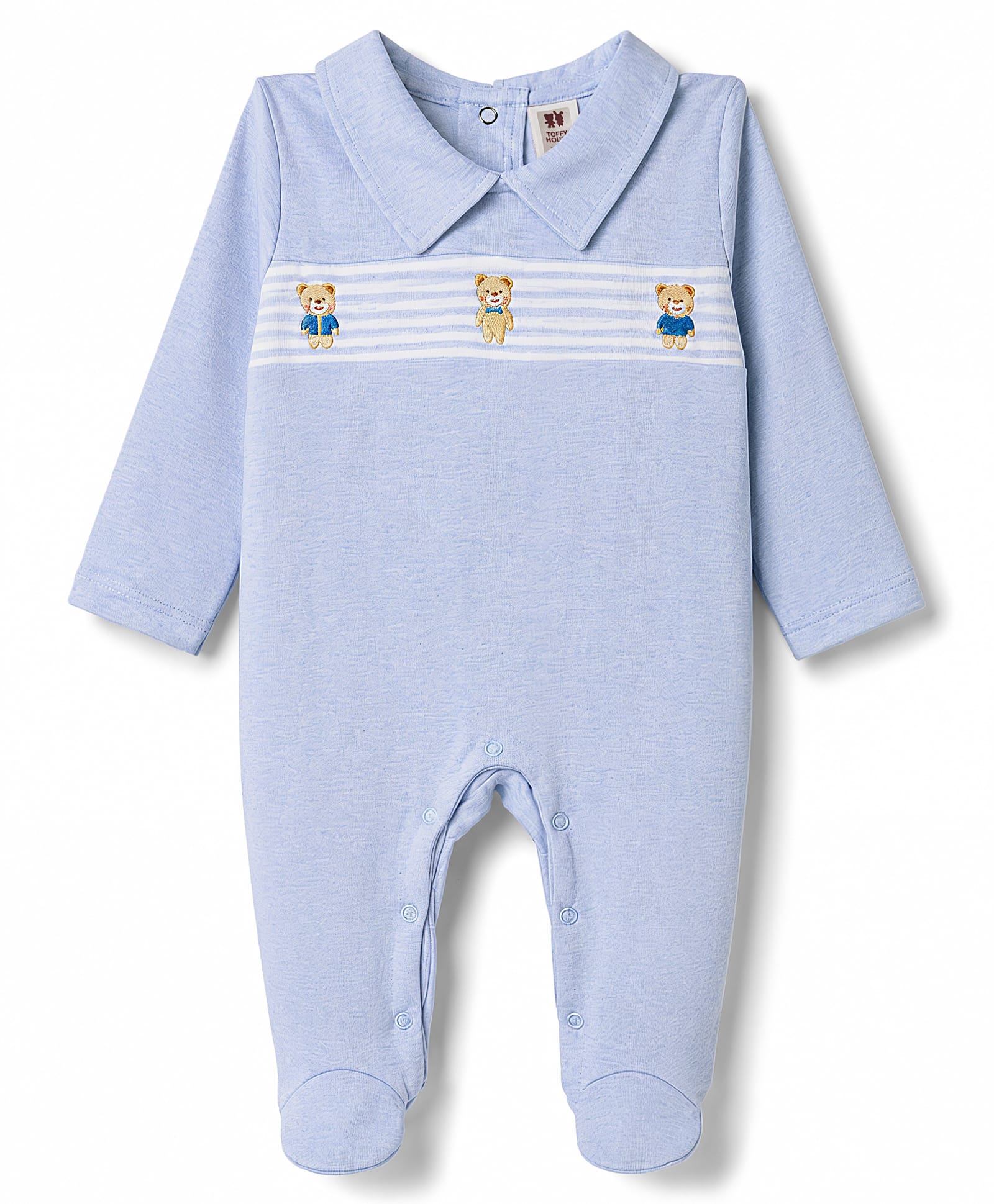 ToffyHouse Knitted Full Sleeves Bear Embroidered Romper - Light Blue-picture-16