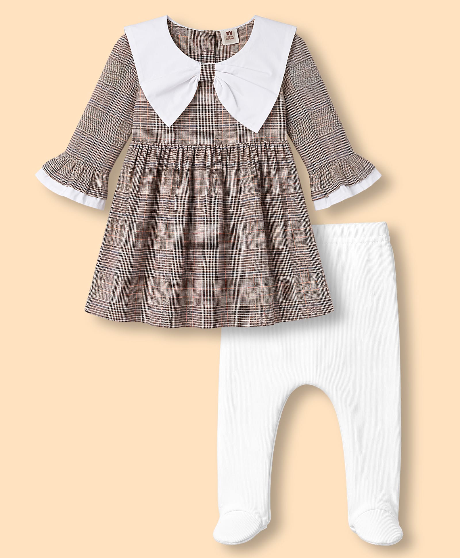 ToffyHouse Cotton Woven Full Sleeves Checks Frock With Leggings - Charcoal Grey-image-19