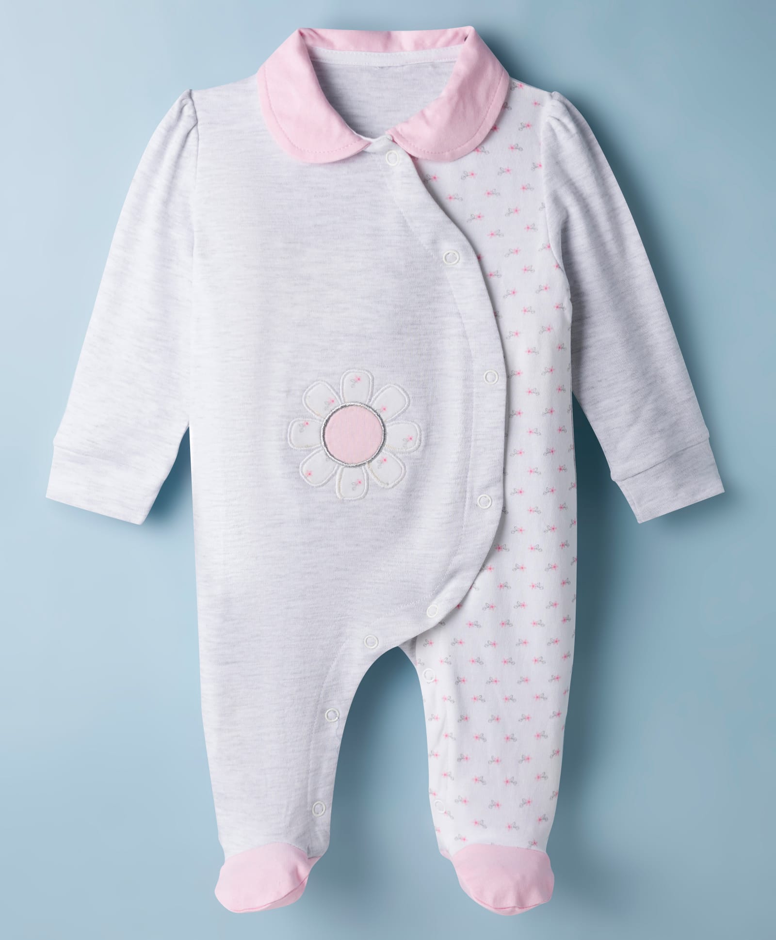 ToffyHouse Knitted Full Sleeves Floral Embroidered & Printed Sleepsuit - Grey-picture-7
