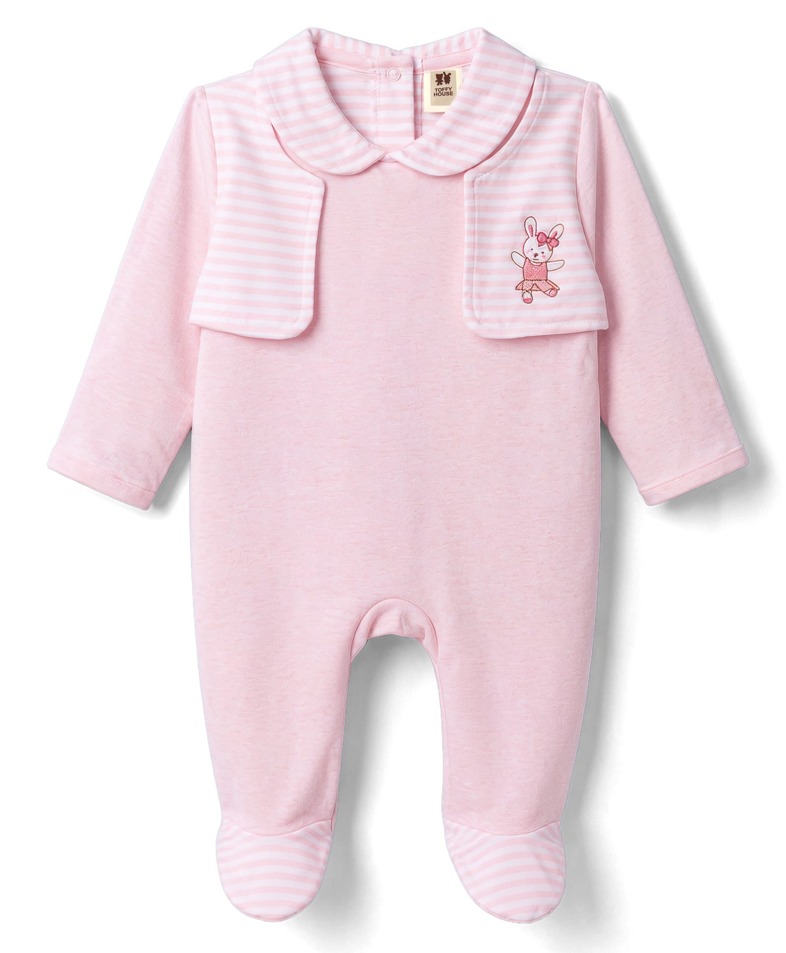 ToffyHouse Knit Full Sleeves Bunny Embroidered Striped Sleepsuit -Pink-picture-39
