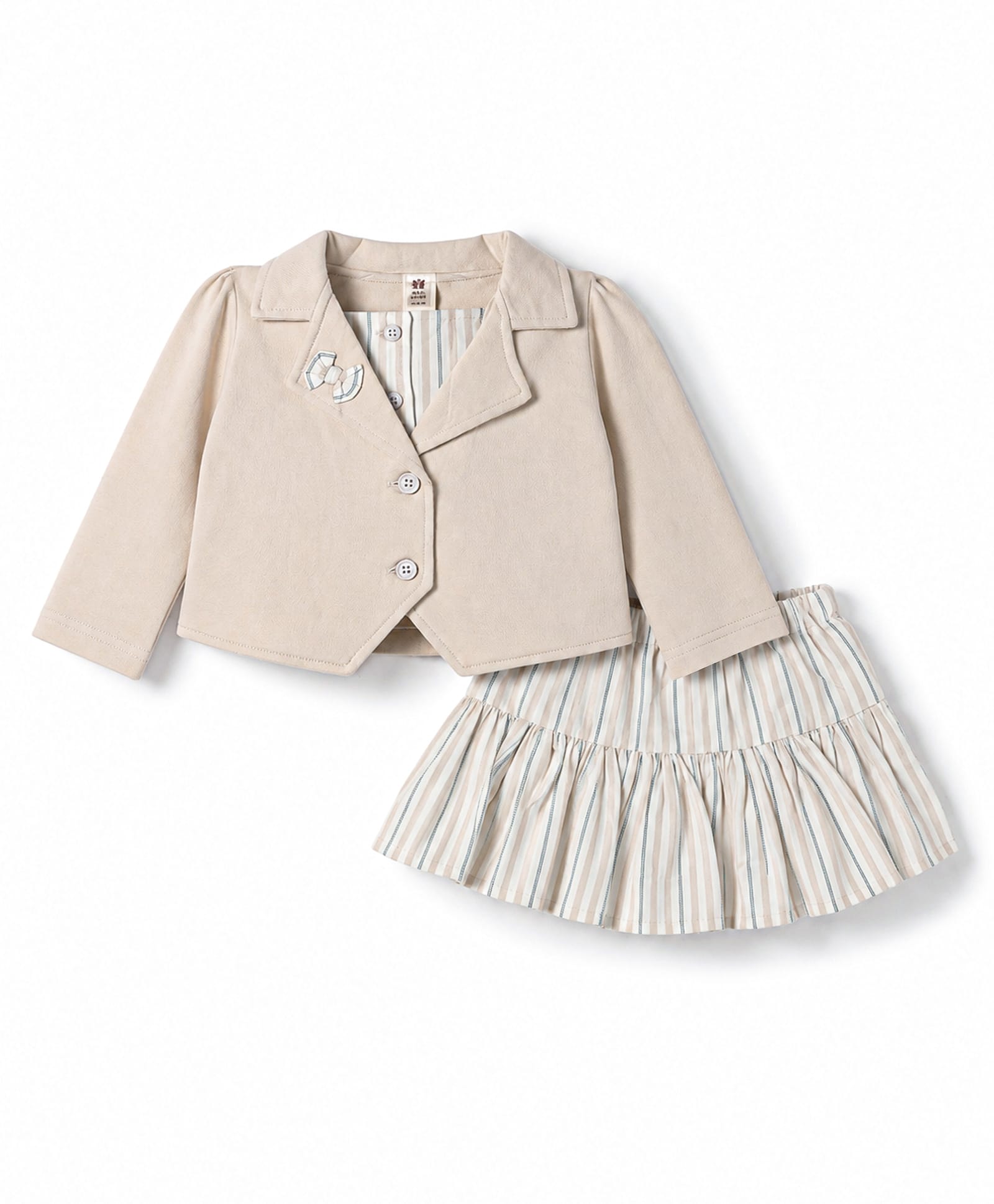 ToffyHouse Cotton Woven Full Sleeves Top & Striped Skirt Set - Beige-picture-15