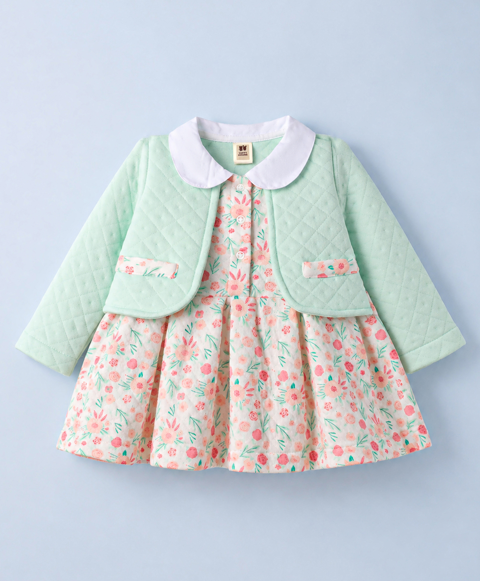 ToffyHouse Cotton Knit One Piece Dresses/Frocks Full Sleeves Floral Print Multi Color 9-12 Months-picture-17