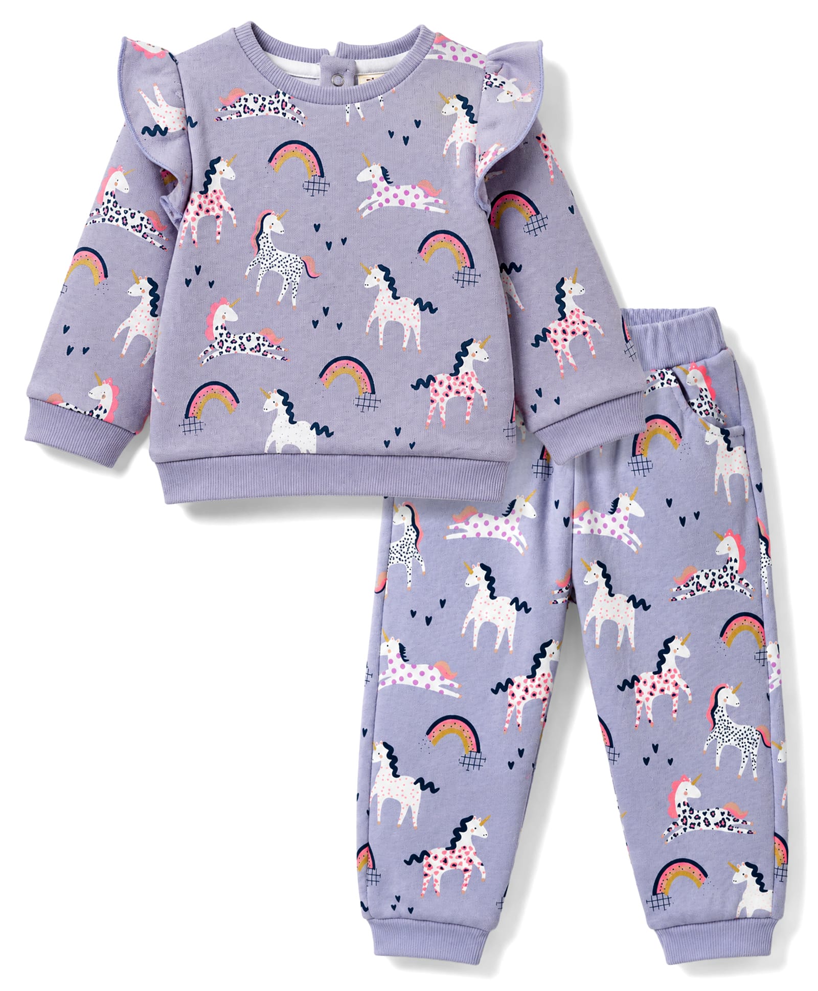 ToffyHouse Cotton Woven Full Sleeves T-Shirt & Pant Winter Wear Suit With Unicorn Print - Mauve-image-27