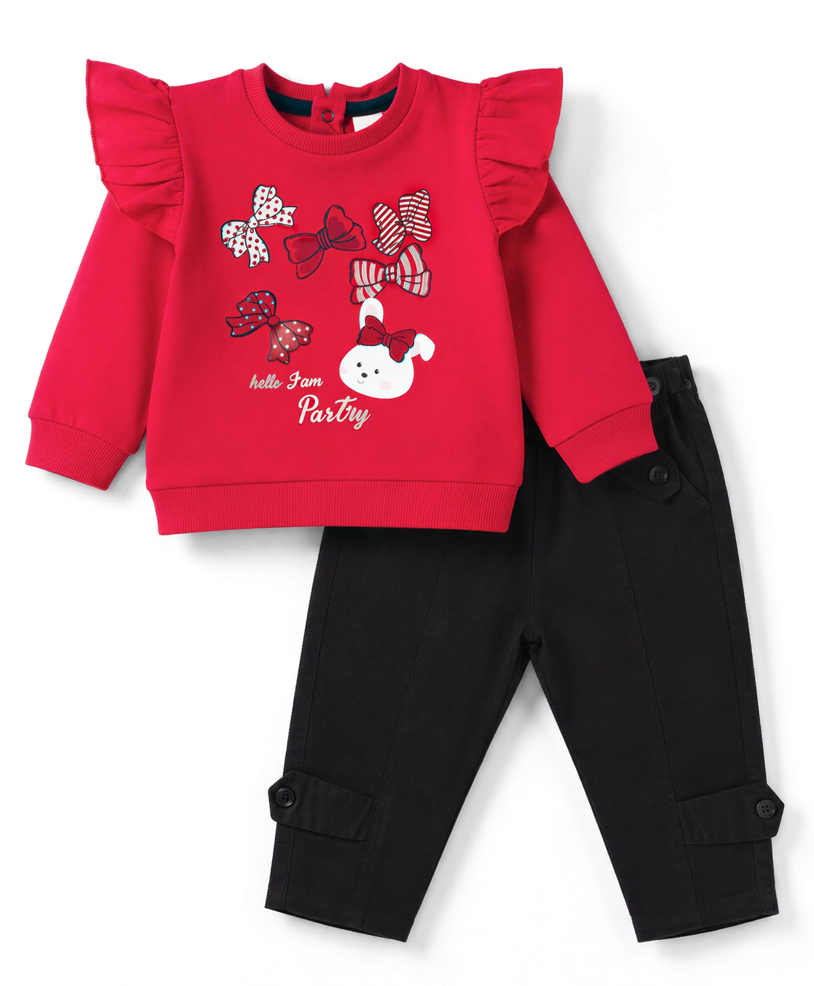 ToffyHouse Knitted Full Sleeves Bow Printed Top & Pant - Dark Pink & Navy Blue-image-7