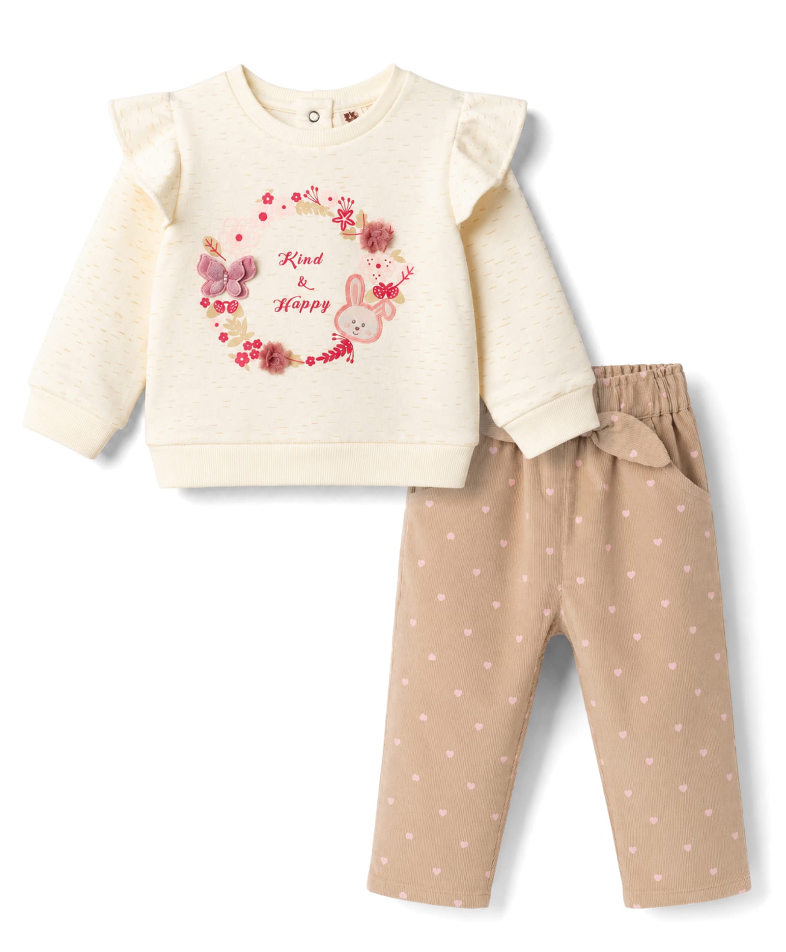 ToffyHouse Knitted Full Sleeves Butterfly Applique & Star Printed Top & Pant Set - Cream-picture-44