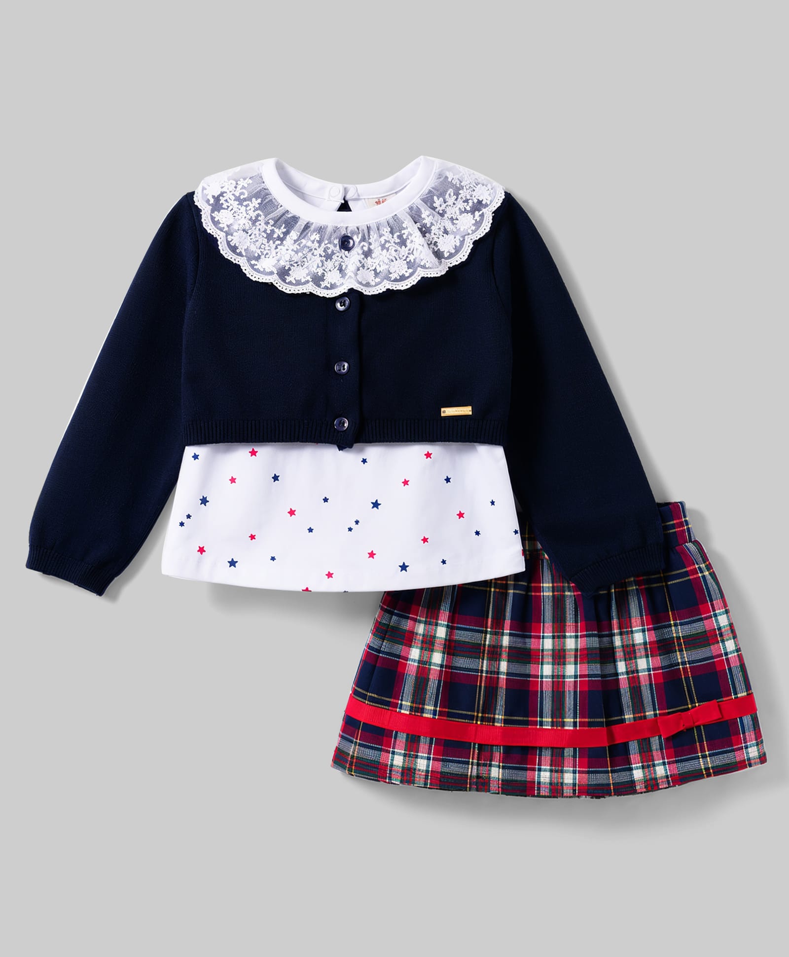ToffyHouse Cotton Woven Full Sleeves Star Printed Top Skirt with Jacket Set - Navy Blue-picture-29