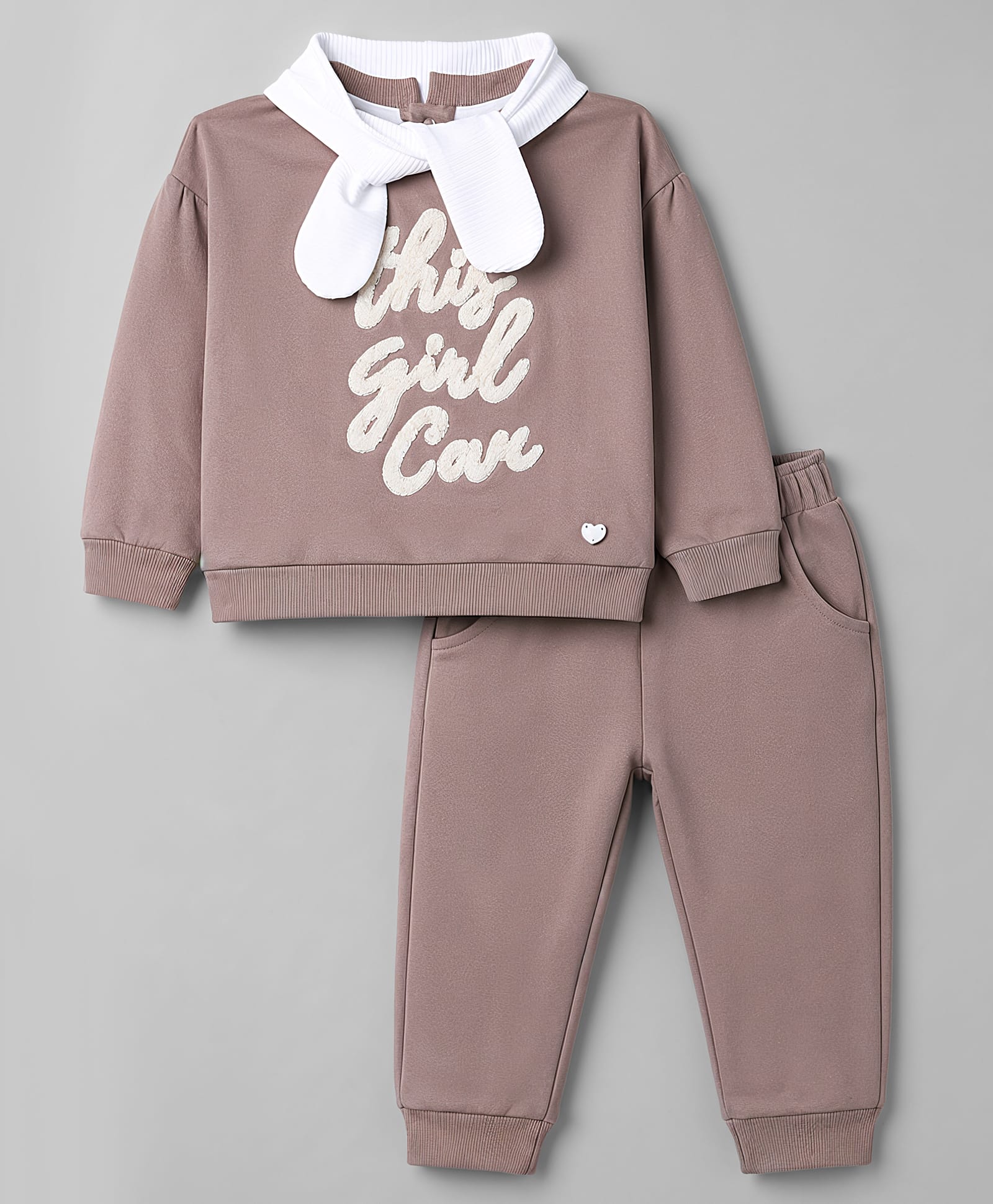 ToffyHouse Cotton Woven Full Sleeves T-Shirt & Pant Set With Text Print - Brown-image-19