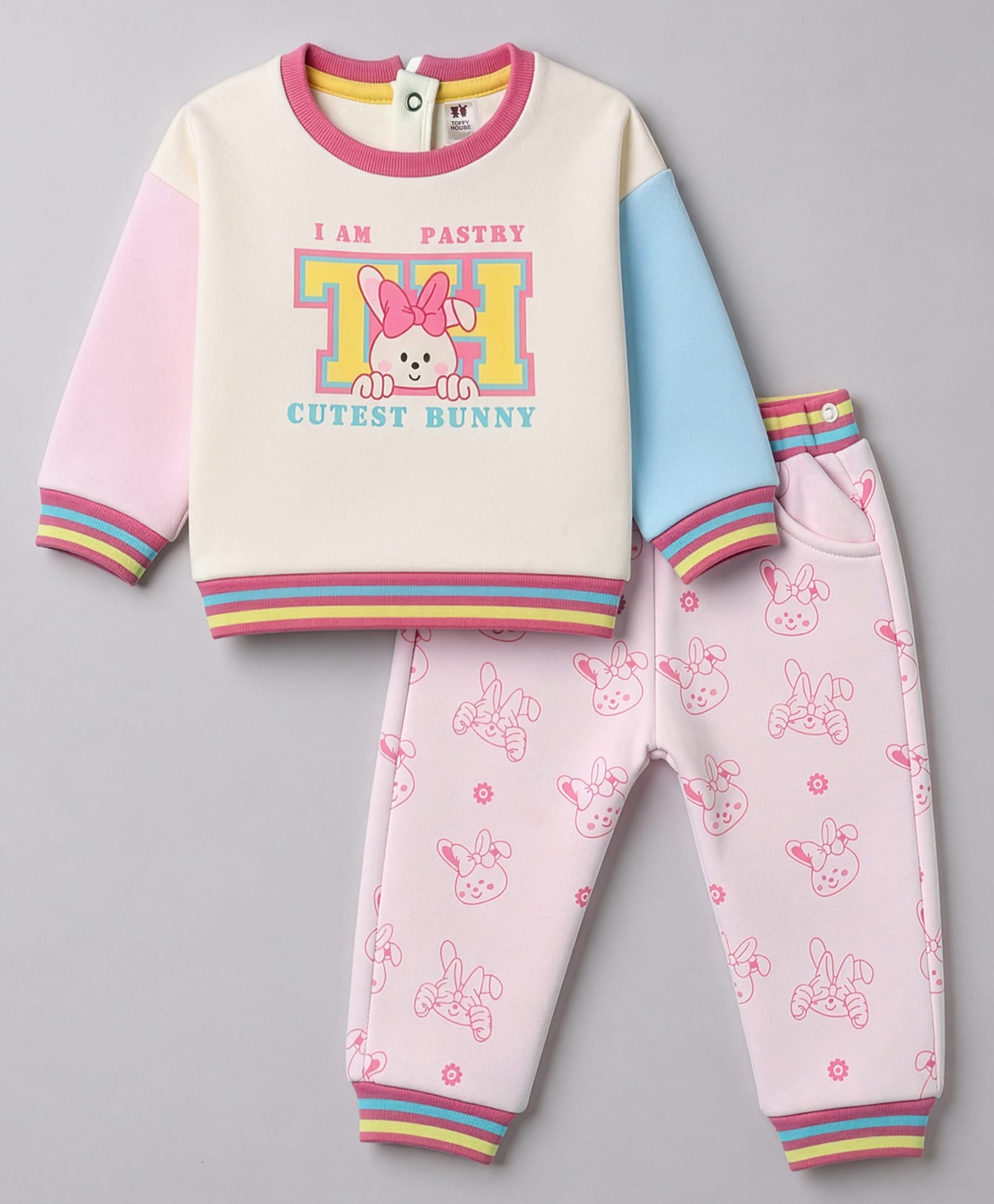 ToffyHouse Cotton Woven Full Sleeves Sweatshirt & Pant Winter Wear Suit With Bunny Print - Multicolor-picture-22