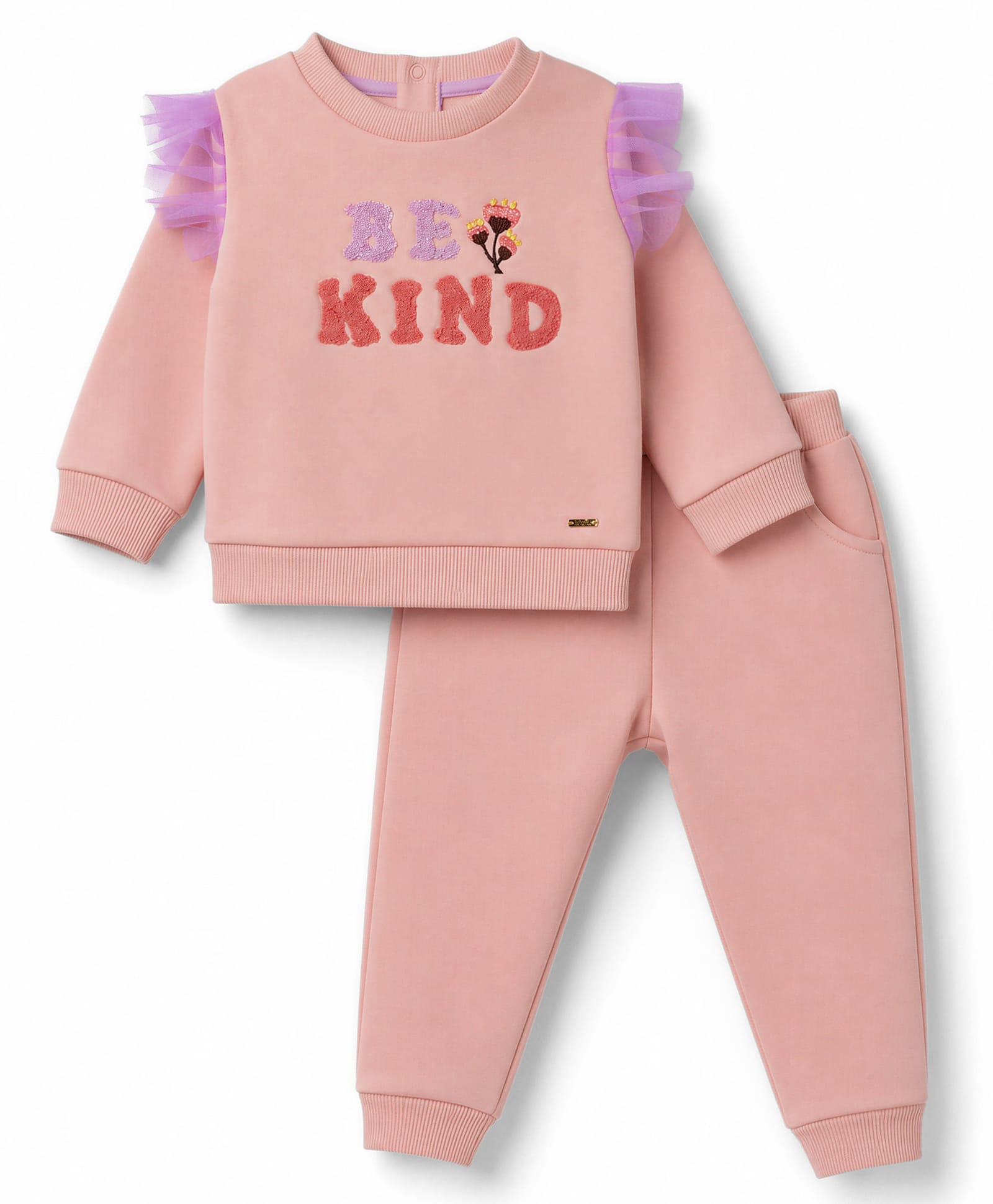 ToffyHouse Cotton Woven Full Sleeves Winter Wear Suit with Frill Detailing & Text Embellishment - Peach-picture-40