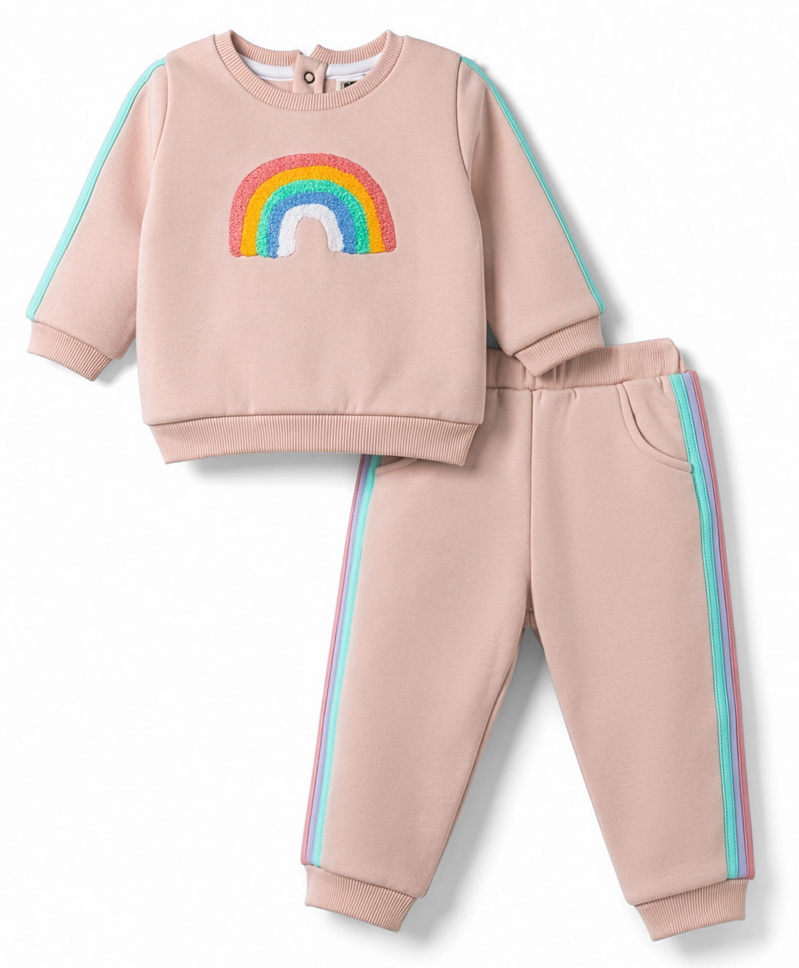 ToffyHouse Cotton Woven Full Sleeves Sweatshirt & Pant Winter Wear Suit With Rainbow Embroidery - Peach-image-39