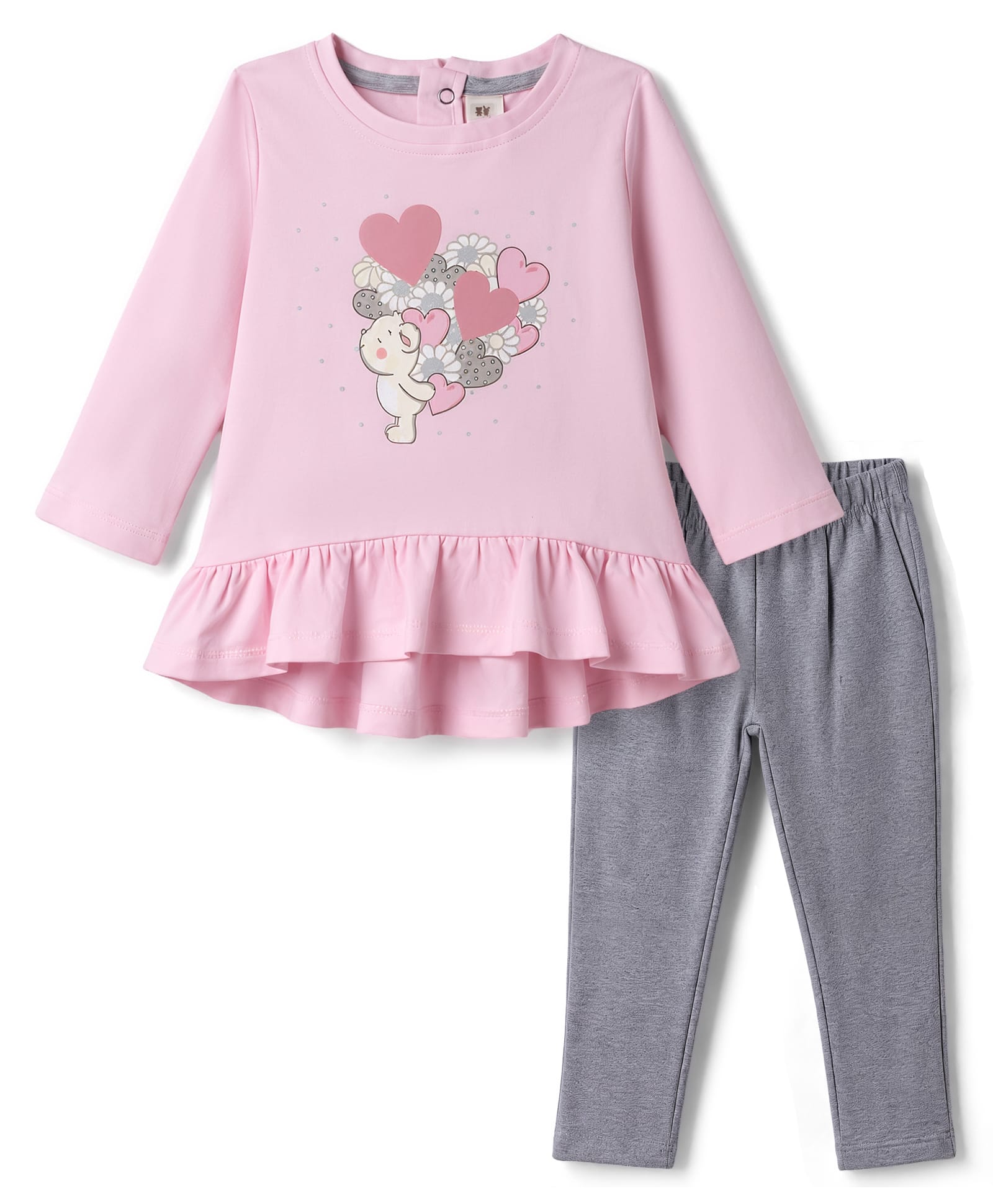 ToffyHouse Knitted Full Sleeves Bear & Floral Printed Top & Pyjama Night Suit - Pink-image-15