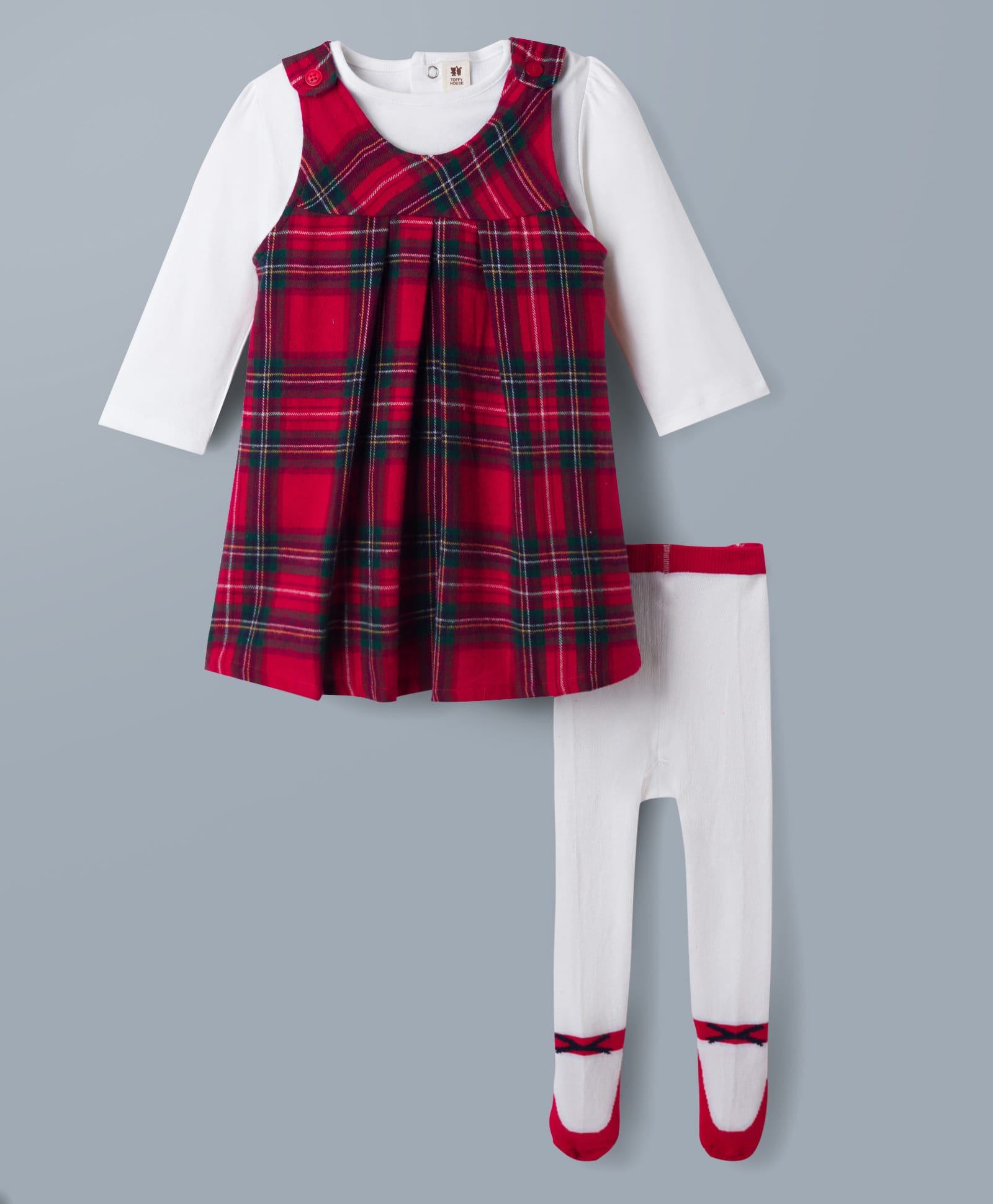 ToffyHouse Cotton Knit Frocks with Inner Tee Full Sleeves Red 3-6 Months-image-5