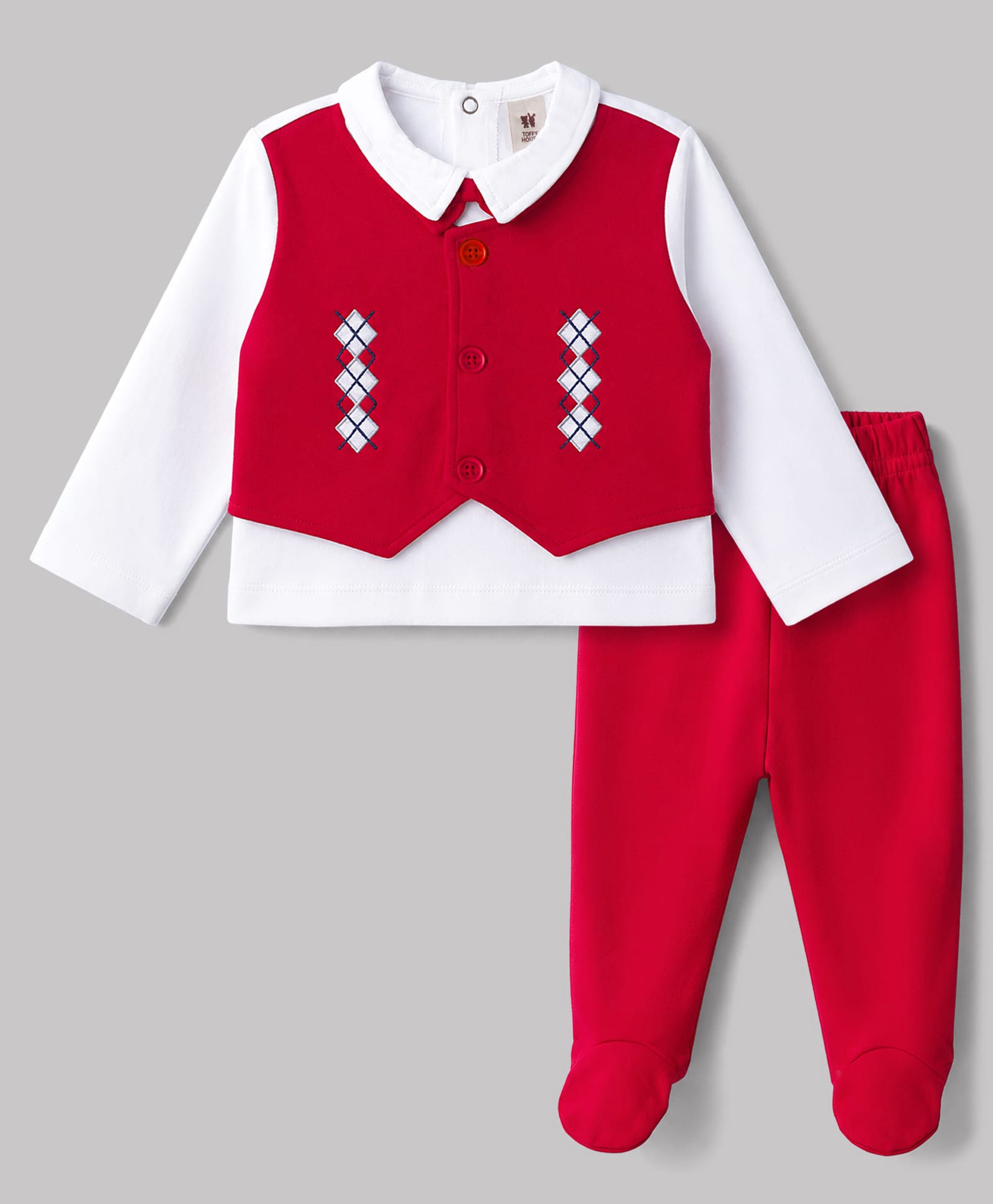 ToffyHouse Cotton Woven Full Sleeves T-Shirt & Footed Pant Set With Embroidery & Bow Applique - Red-image-44