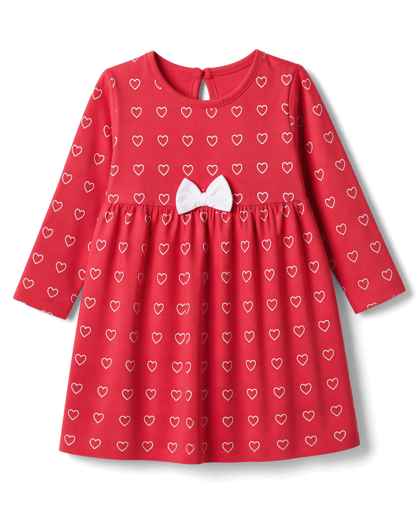 Babyhug Single Jersey Knit Full Sleeves One Piece Frock With Heart Print & Bow Applique - Red-picture-12