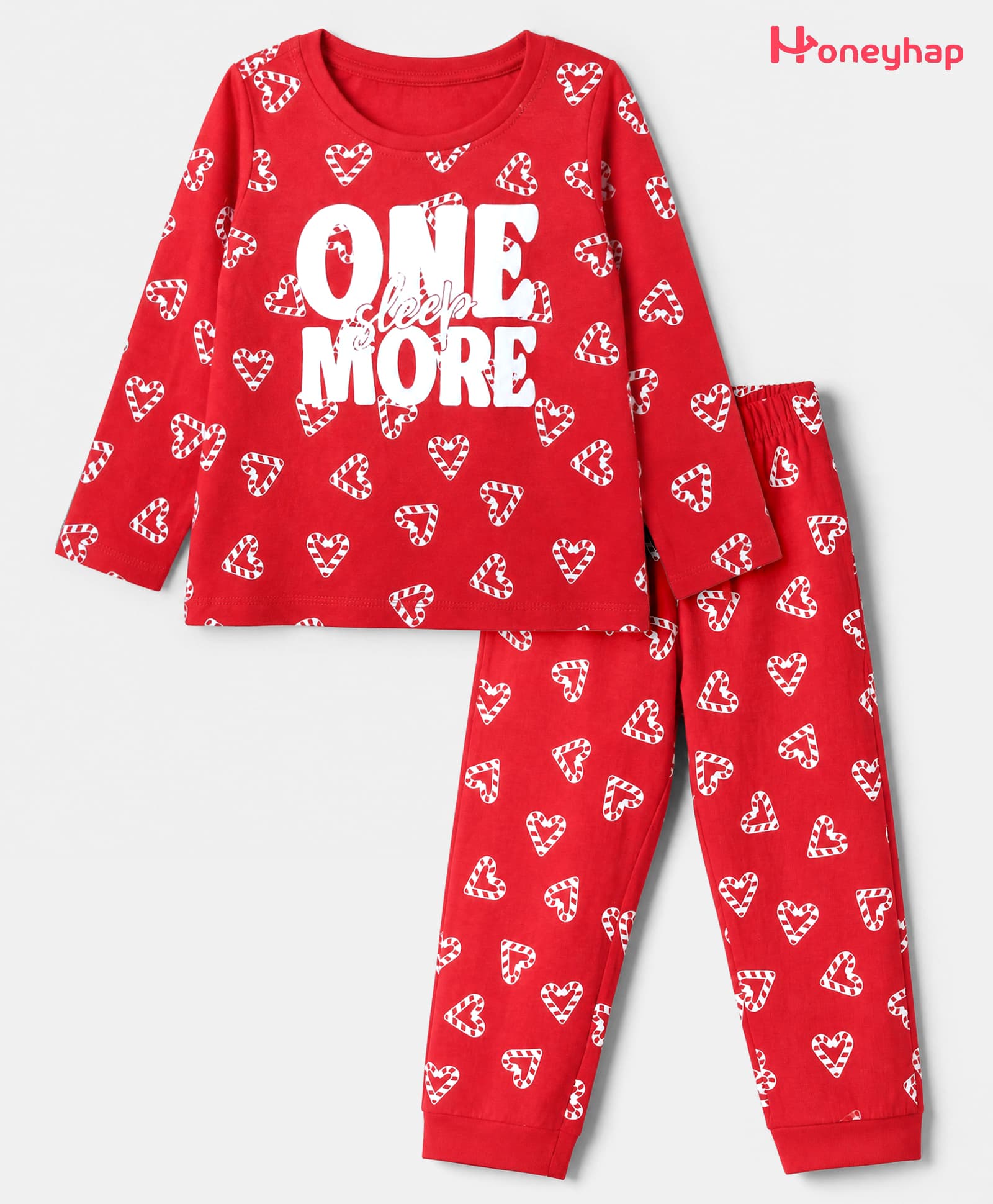 Honeyhap Premium 100% Cotton Knit Single T-Shirt & Pajama Night Suit with Bio Finish & One More Sleep Text with Hearts Print - Mars red-picture-49